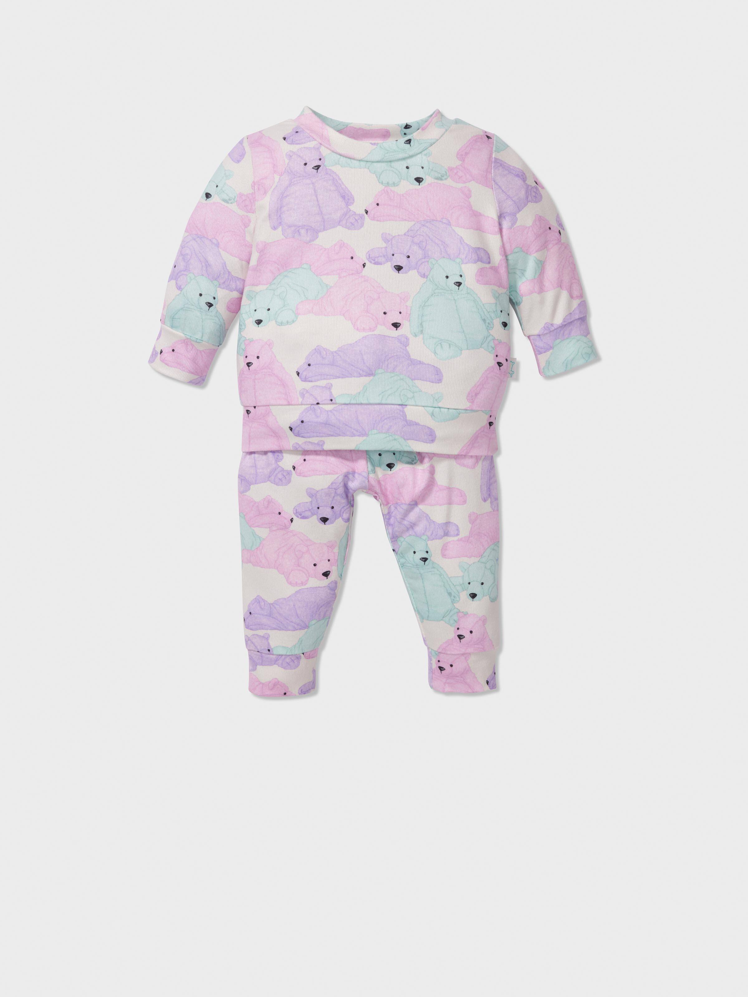 Baby Pastel Bear Plush Long Pj Set