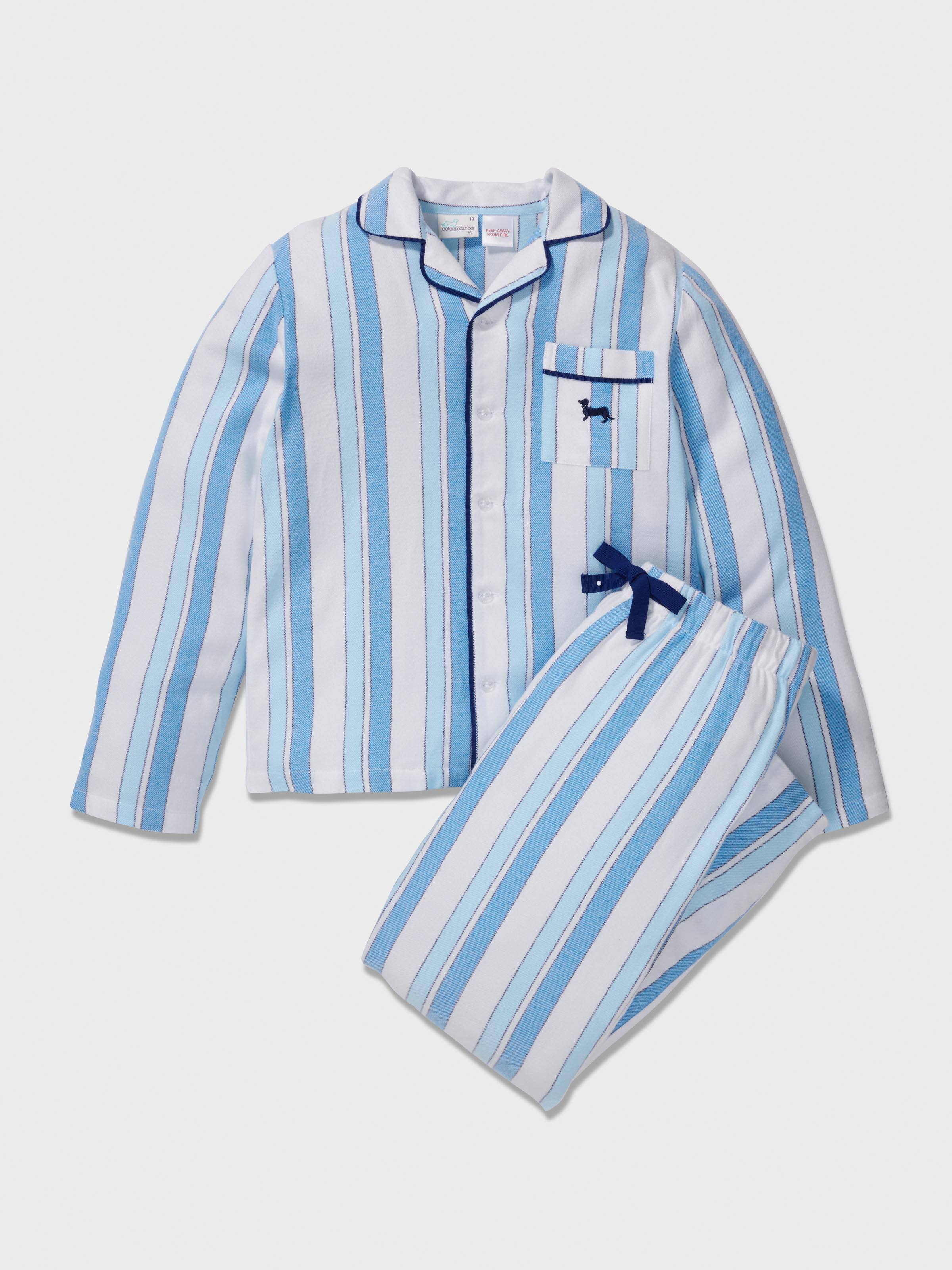 Boys Blue Stripe Flannelette Pj Set