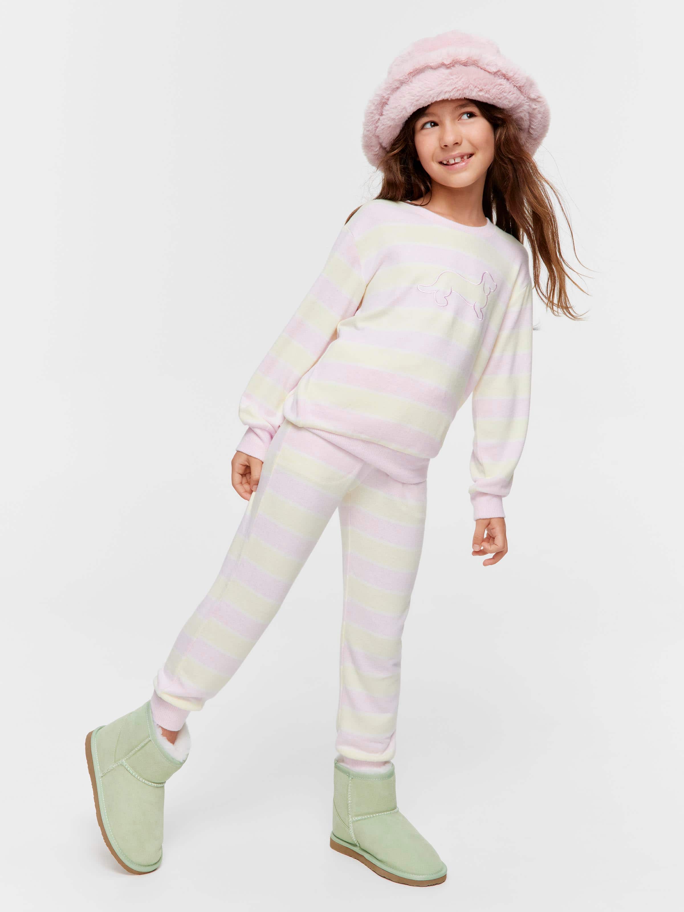 Jnr Girls Fuzzy Stripe Pj Set