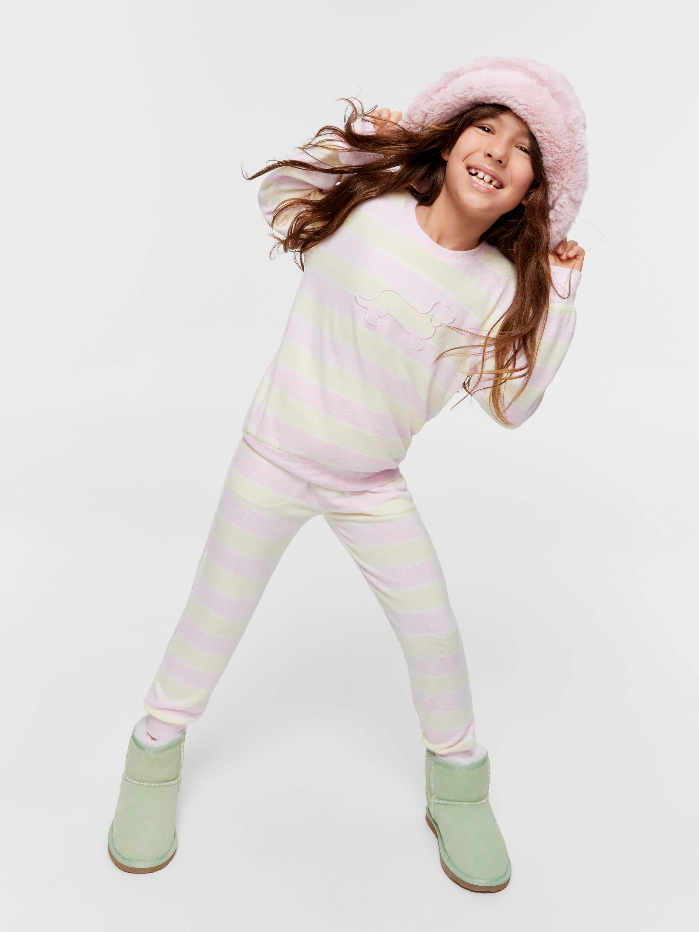 Jnr Girls Fuzzy Stripe Pj Set