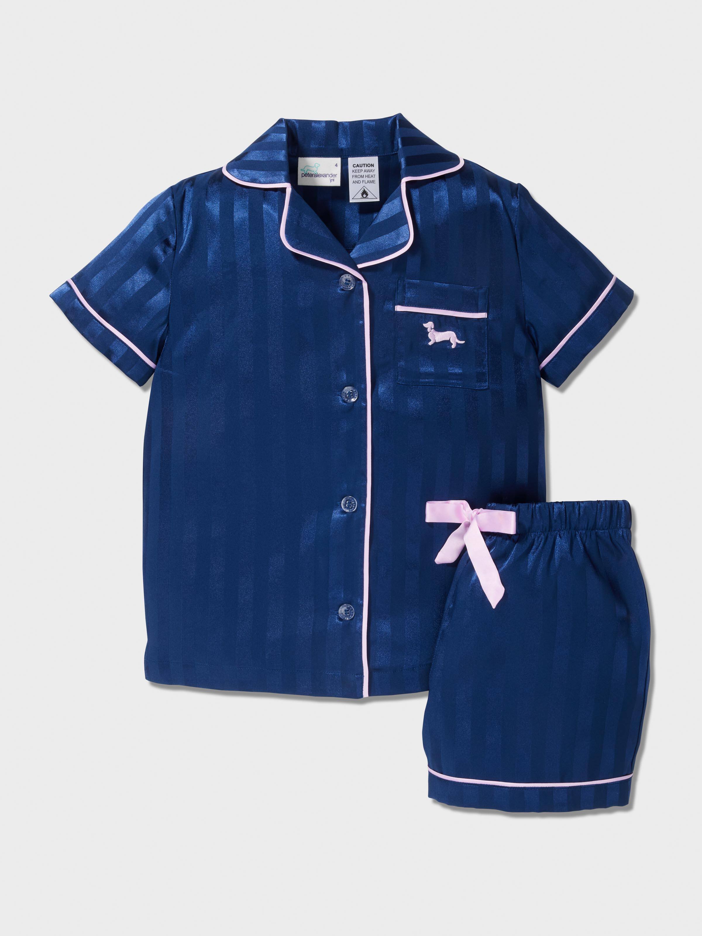 Jnr Girls Navy Classic Satin Short Pj Set