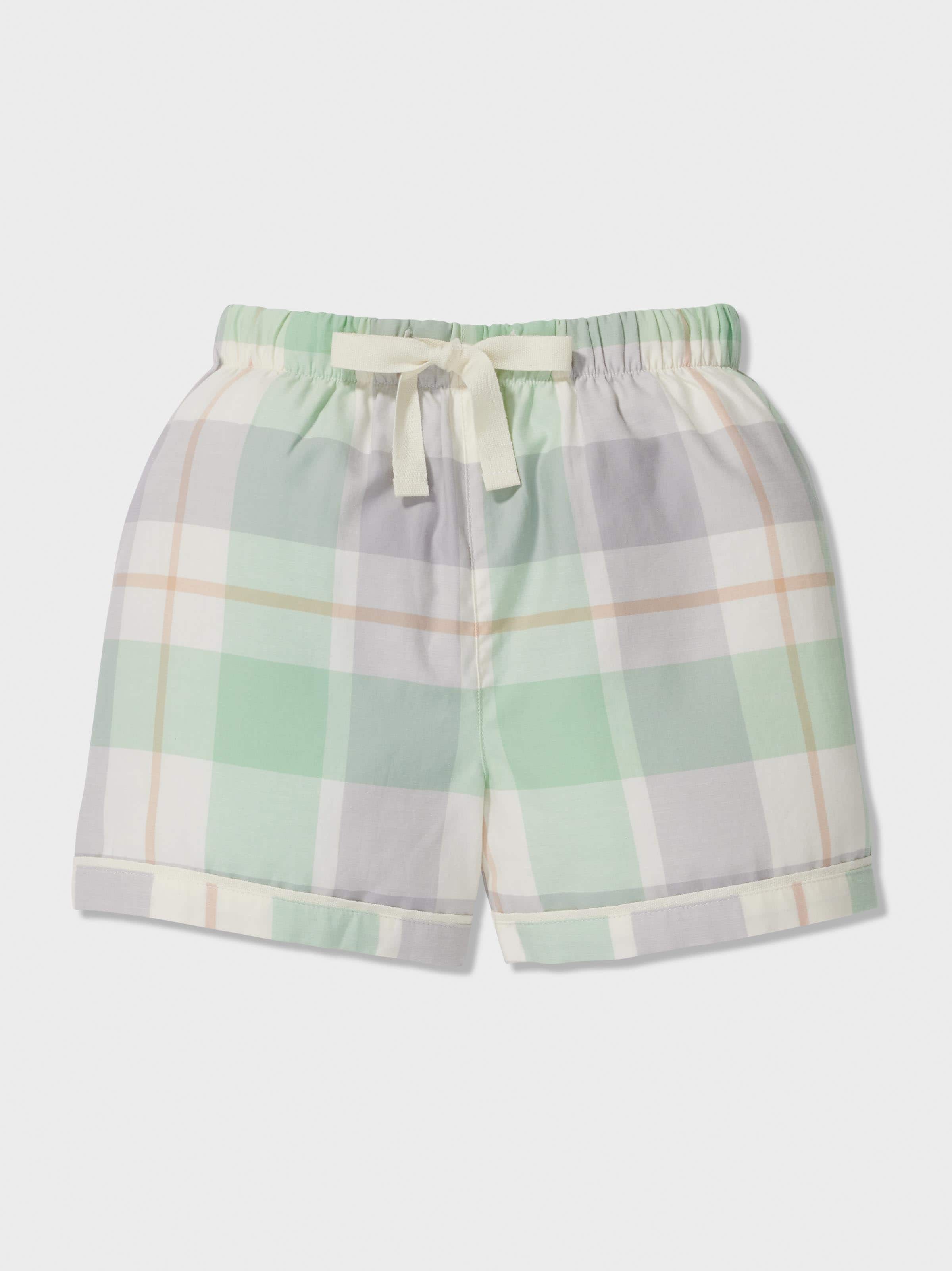 Jnr Kids Mint Check Classic Shortie Pj Set