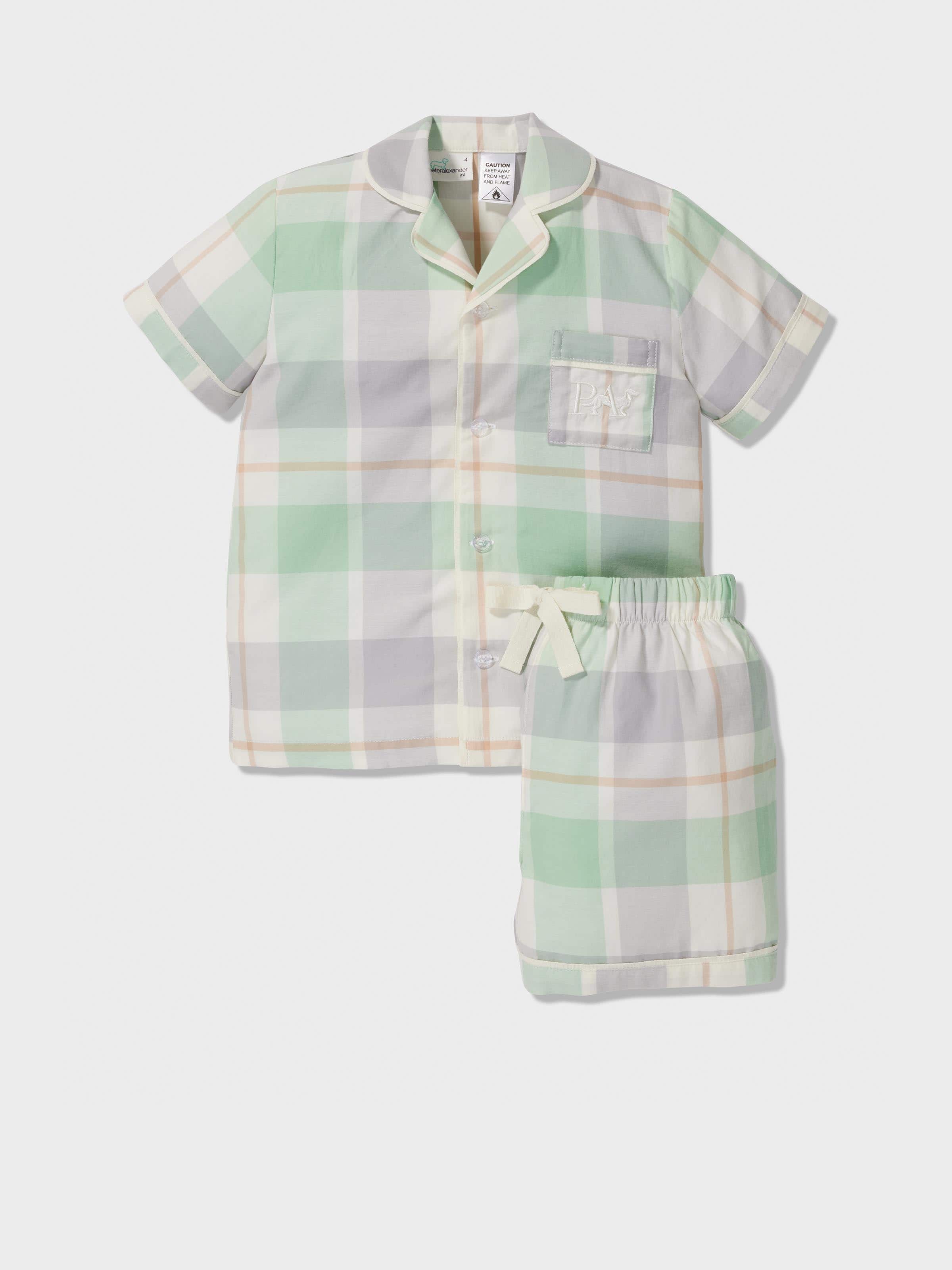 Jnr Kids Mint Check Classic Shortie Pj Set
