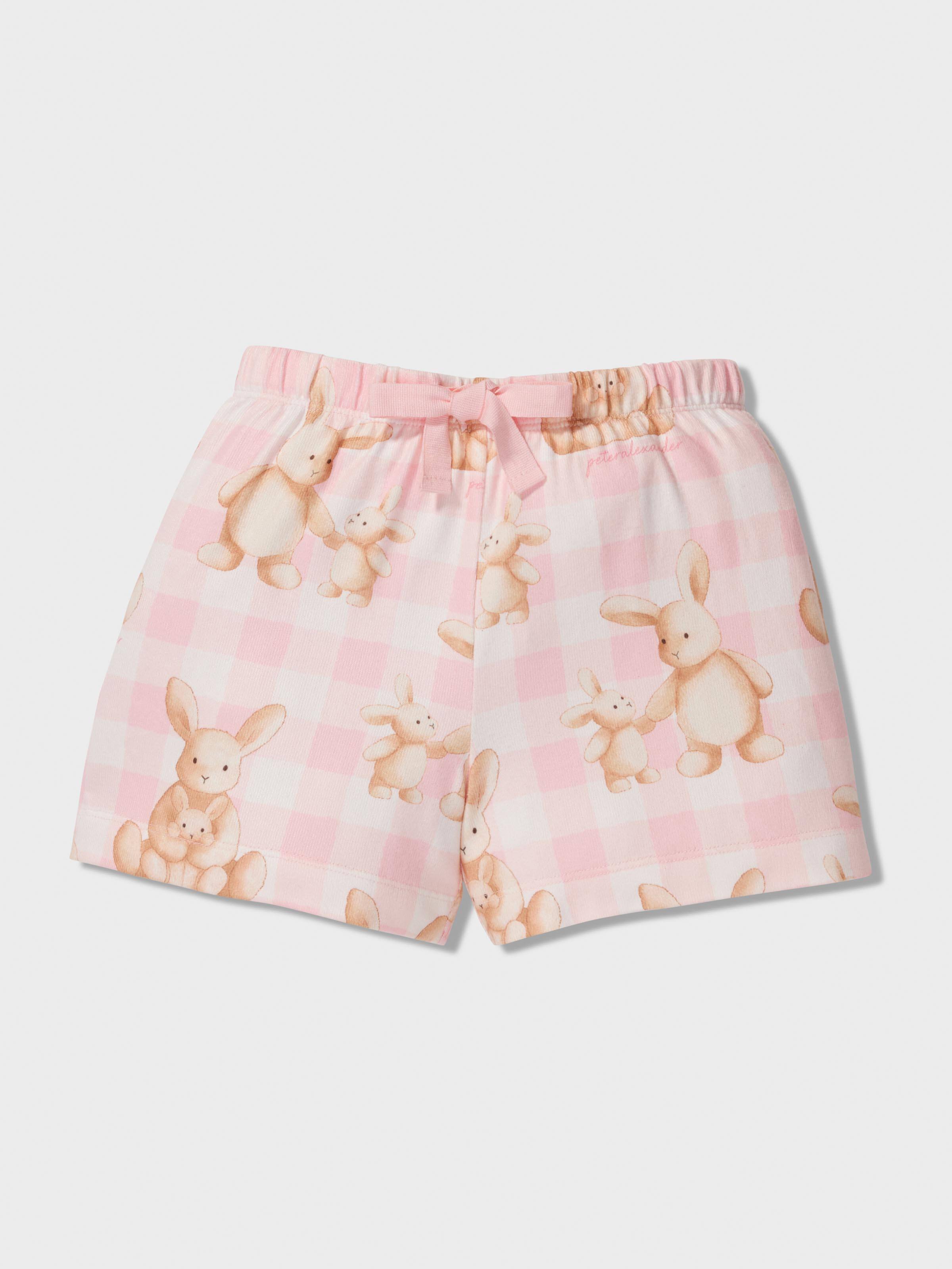Girls Pink Check Bunny Classic Short Set