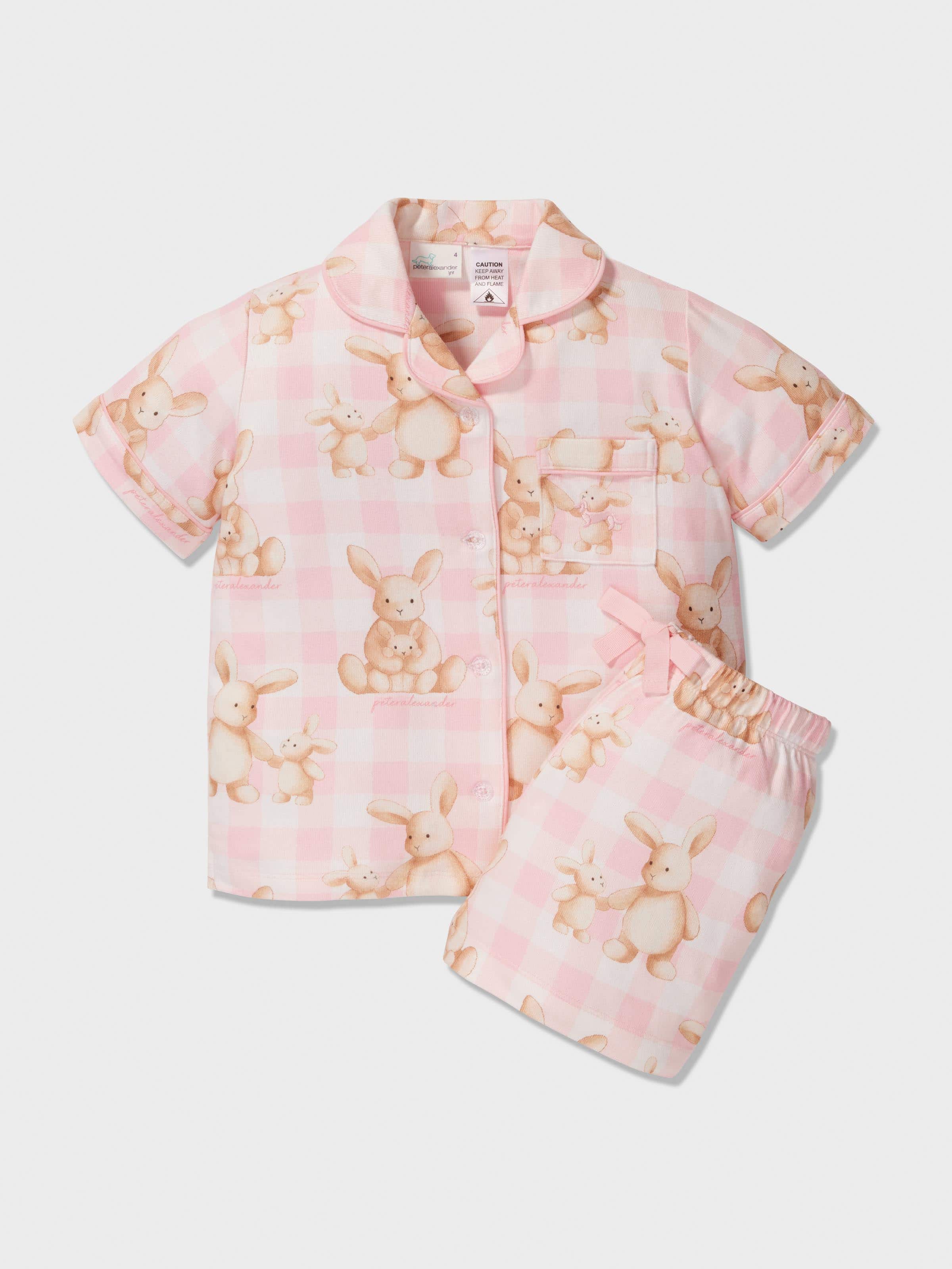 Girls Pink Check Bunny Classic Short Set