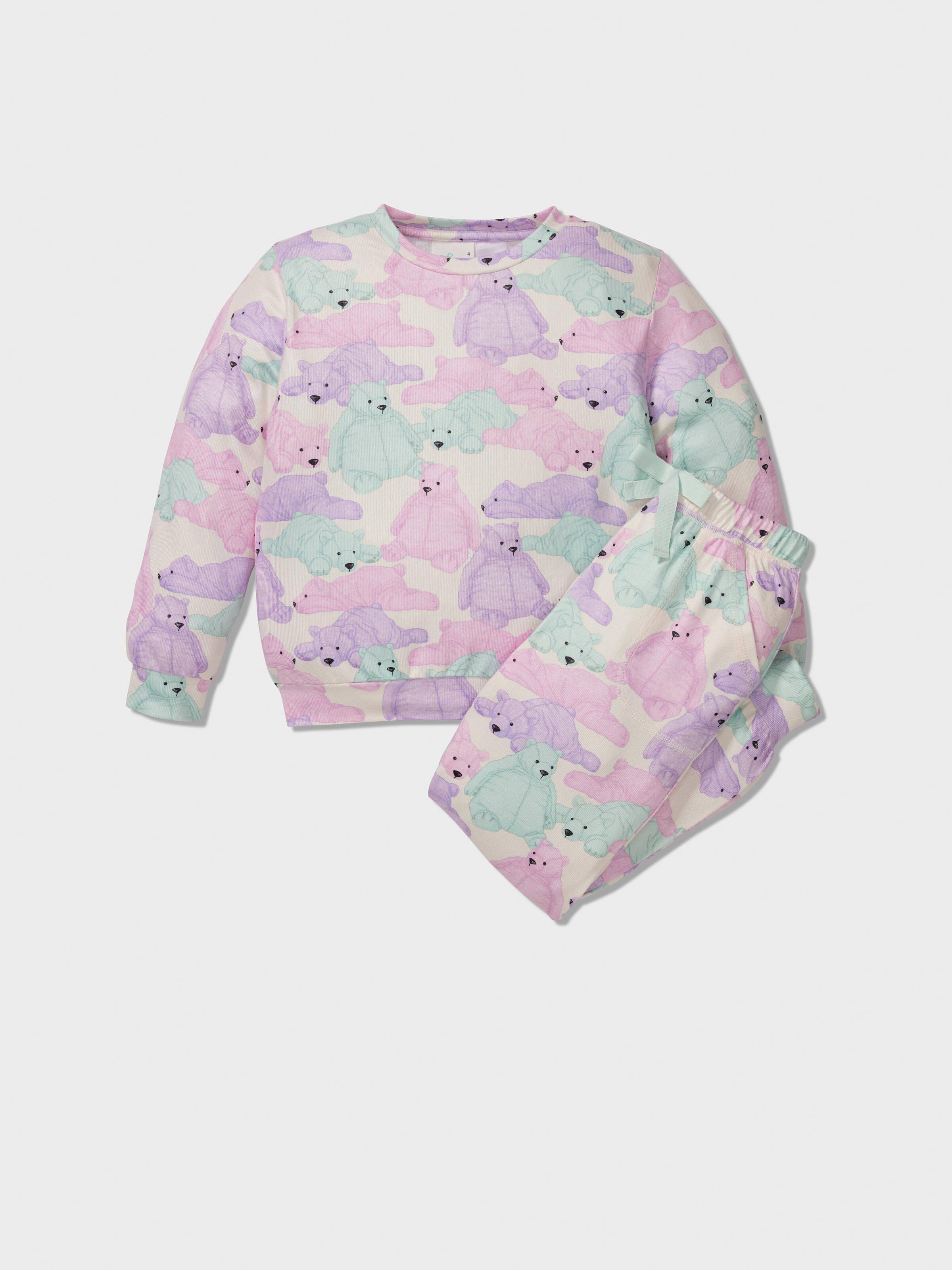 Jnr Girls Pastel Bears Plush Long Pj Set