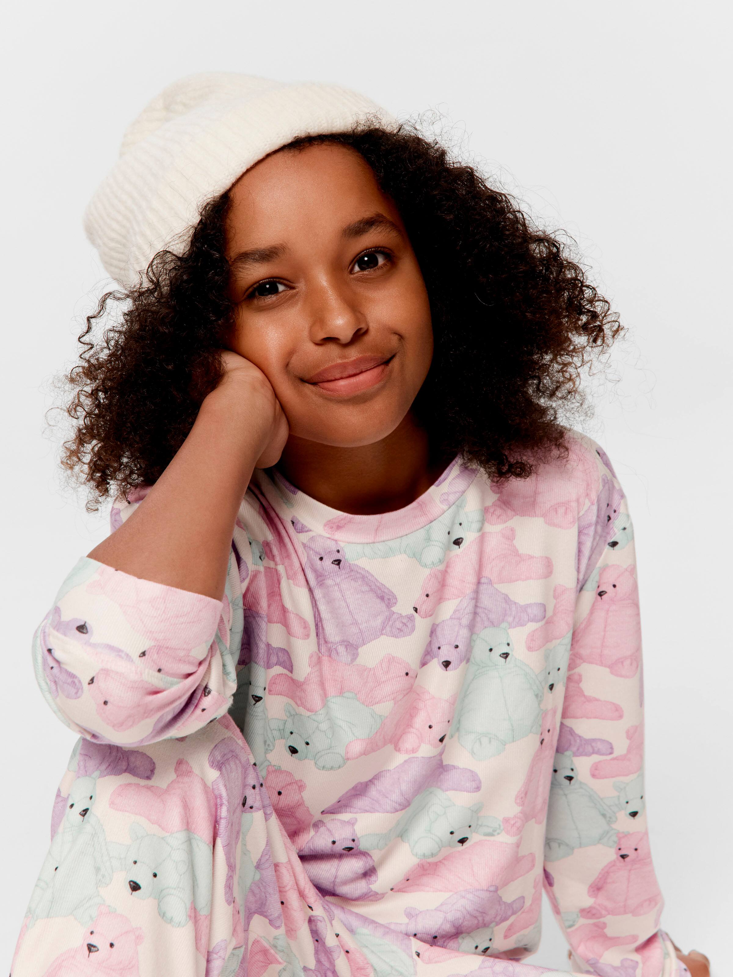 Girls Pastel Bears Plush Long Pj Set