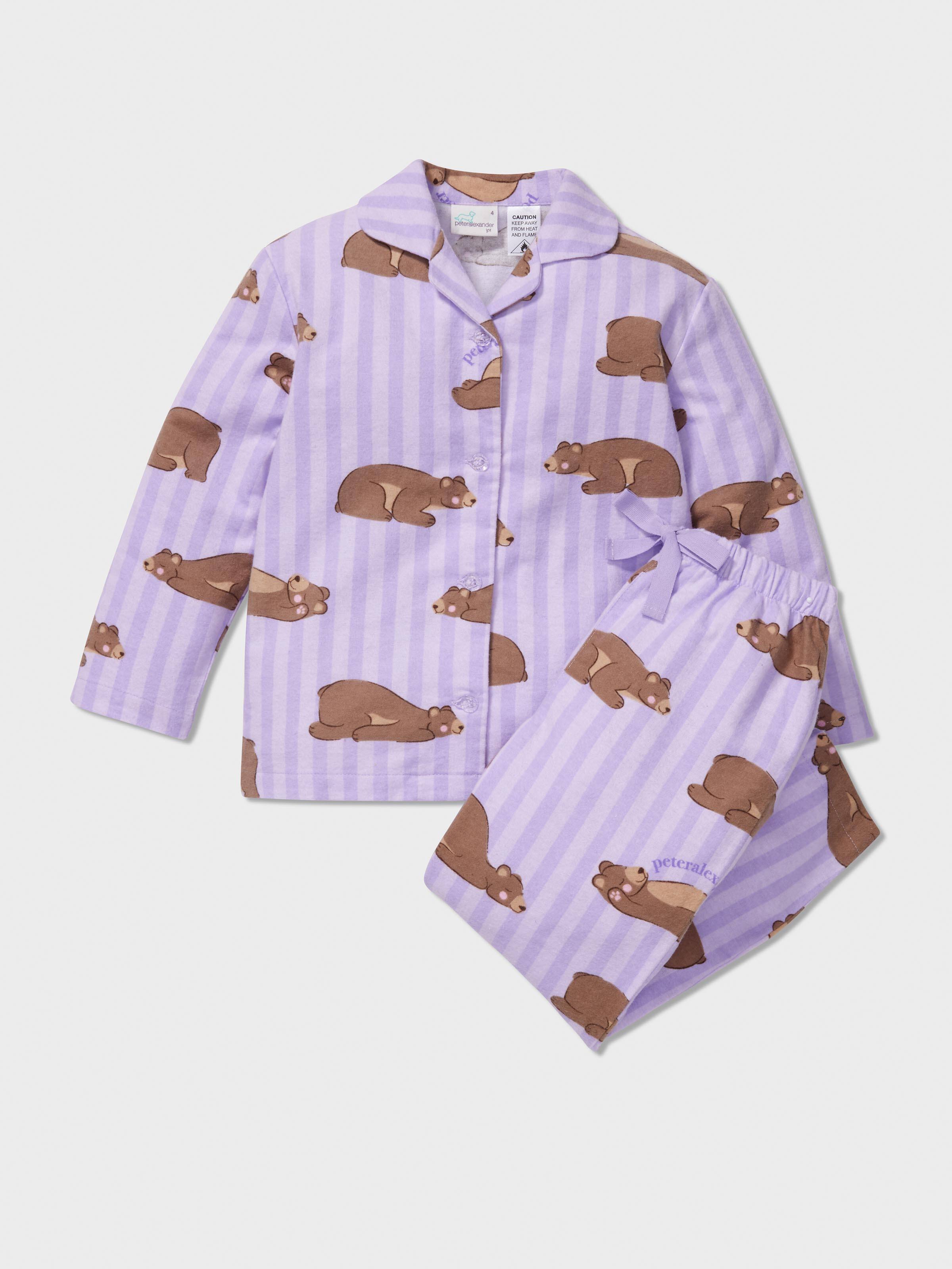 Girls Lilac Bear Long Classic Pj Set