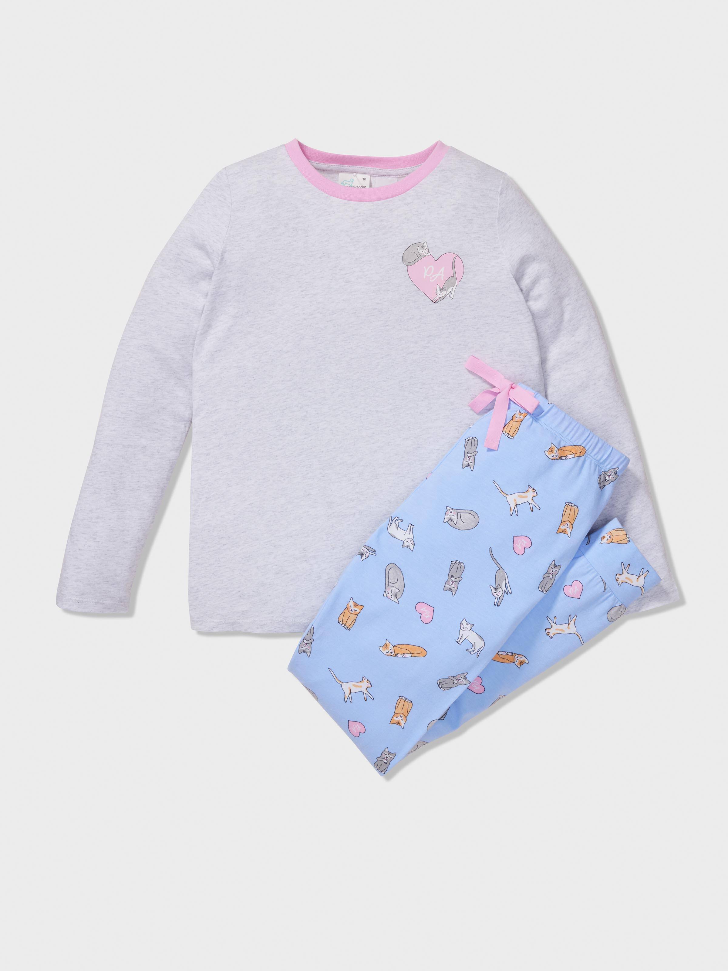 Girls Kitty Print Long Pj Set