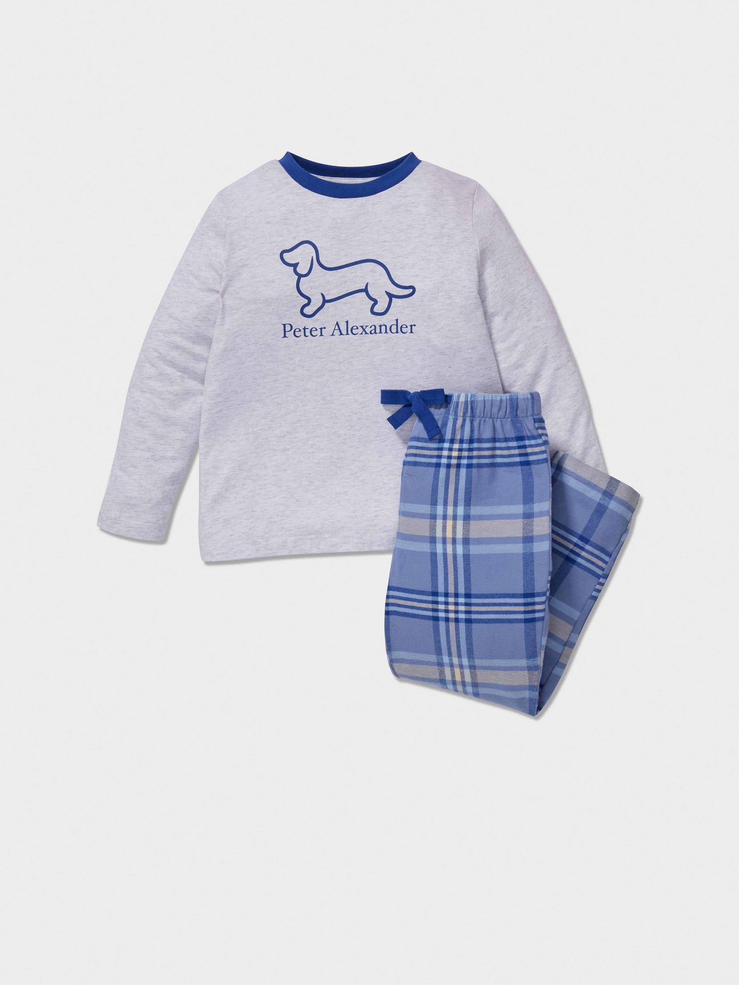 Jnr Boys Blue Check Long Pj Set