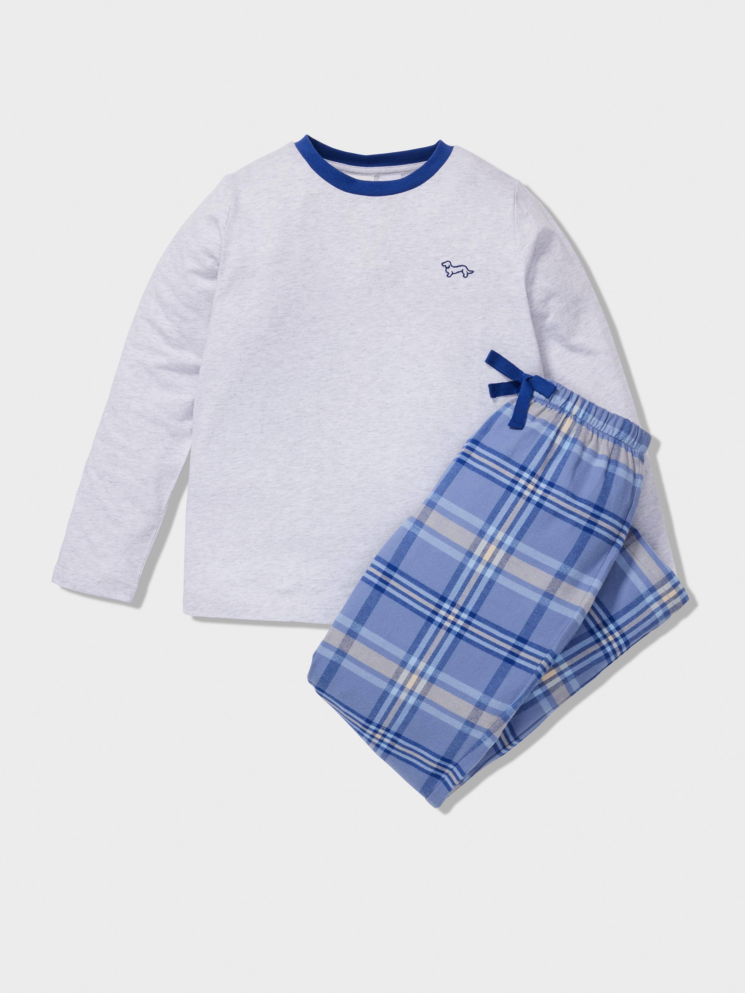 Boys Blue Check Long Pj Set