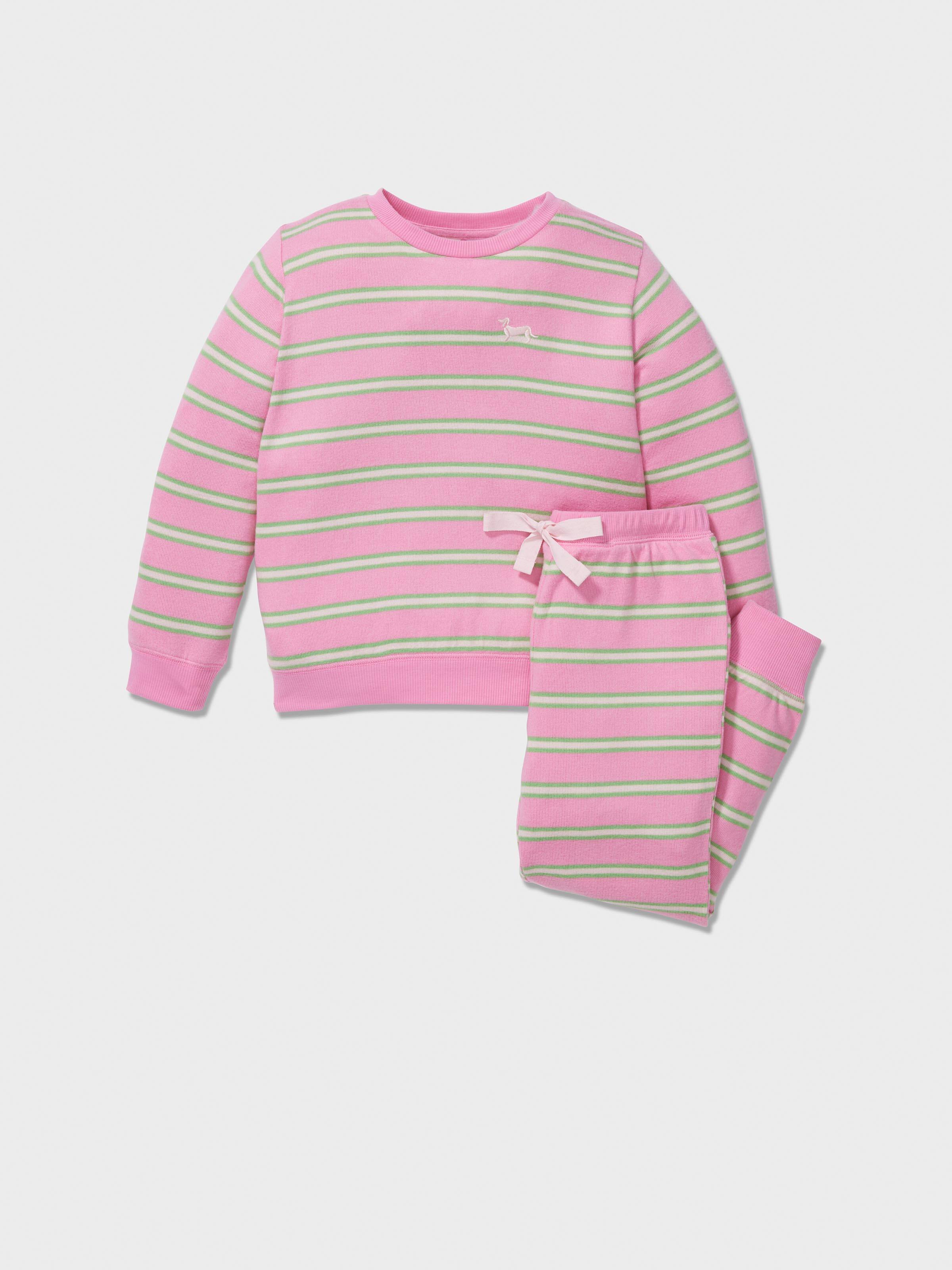 Jnr Girls Pink Stripe Plush Long Pj Set