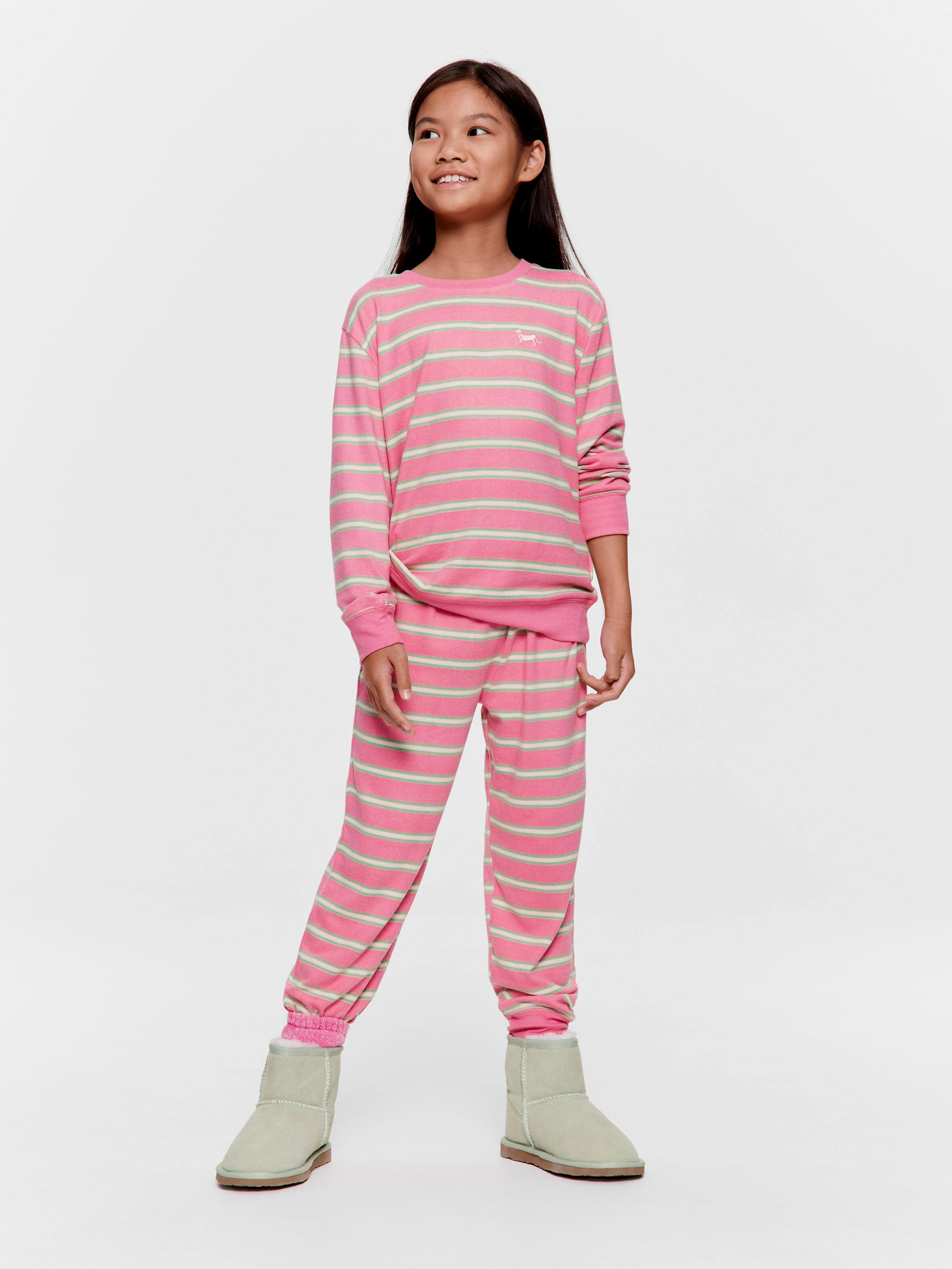Girls Pink Stripe Plush Long Pj Set