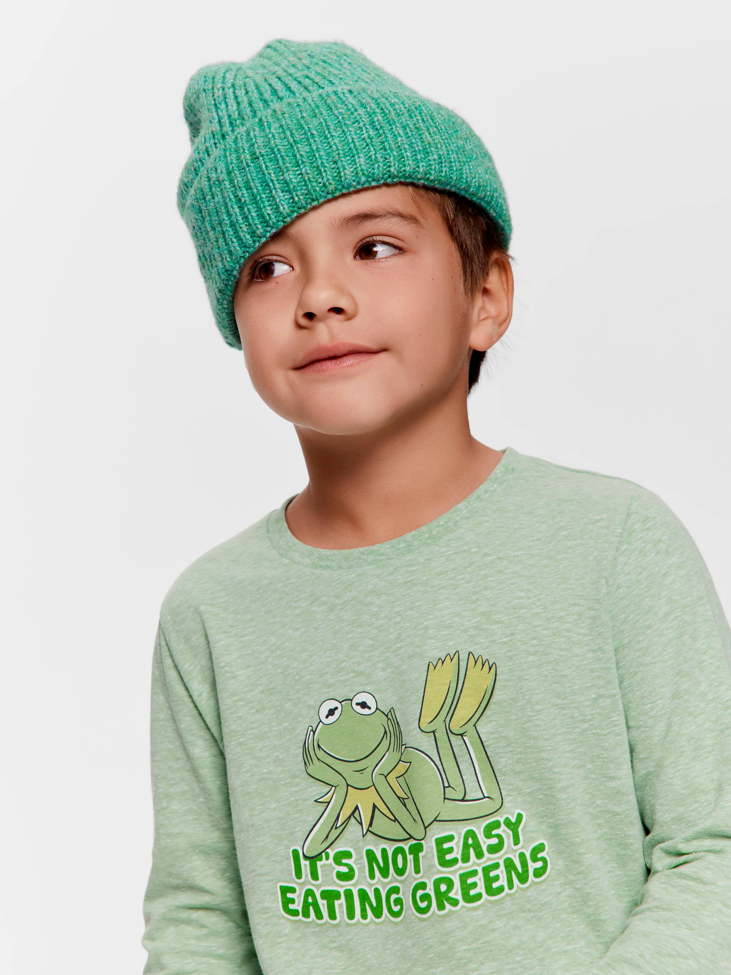 Jnr Boys Kermit Green Check Long Pj Set