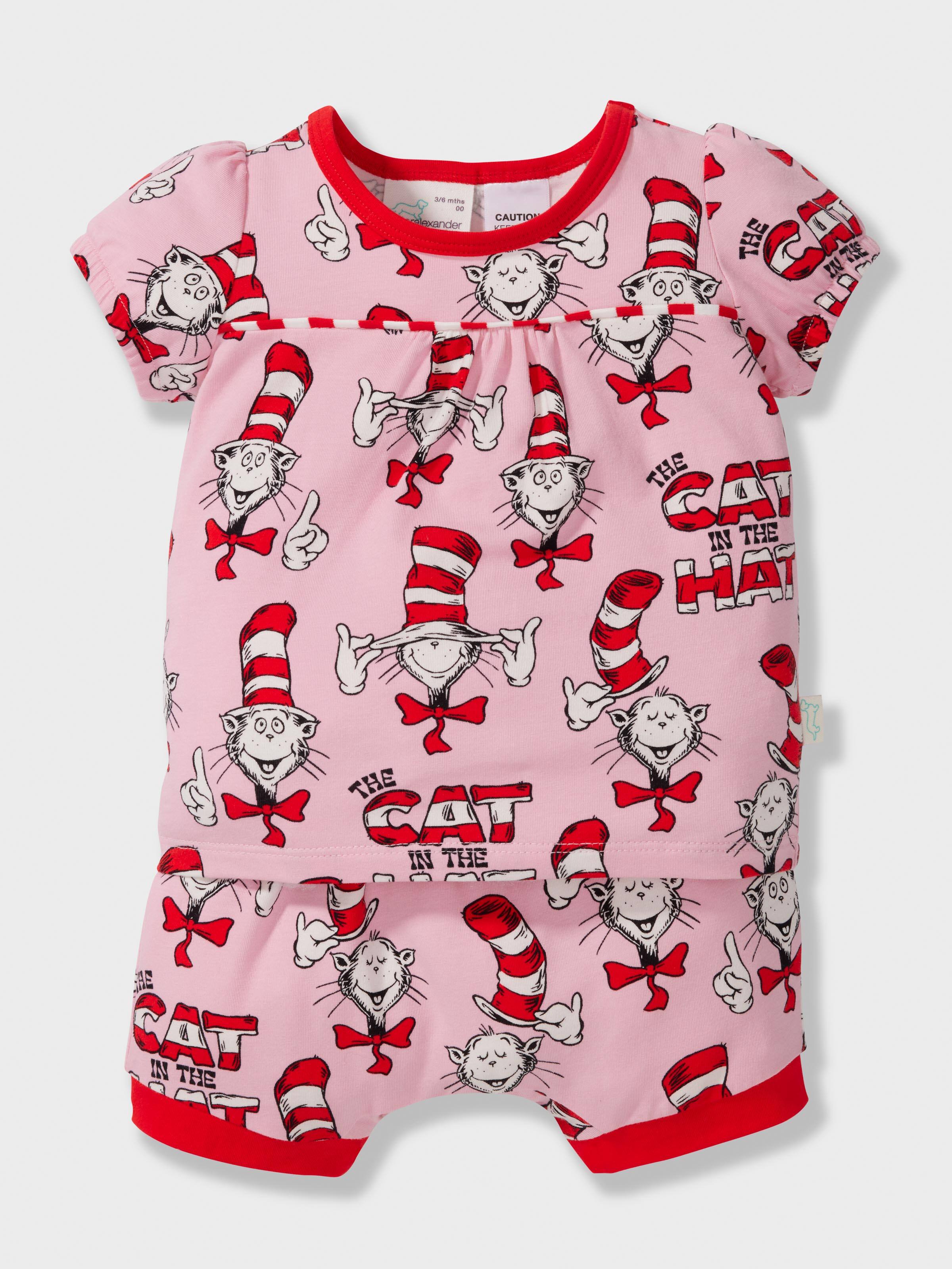 Baby Pink 'Cat In Hat' Short Pj Set