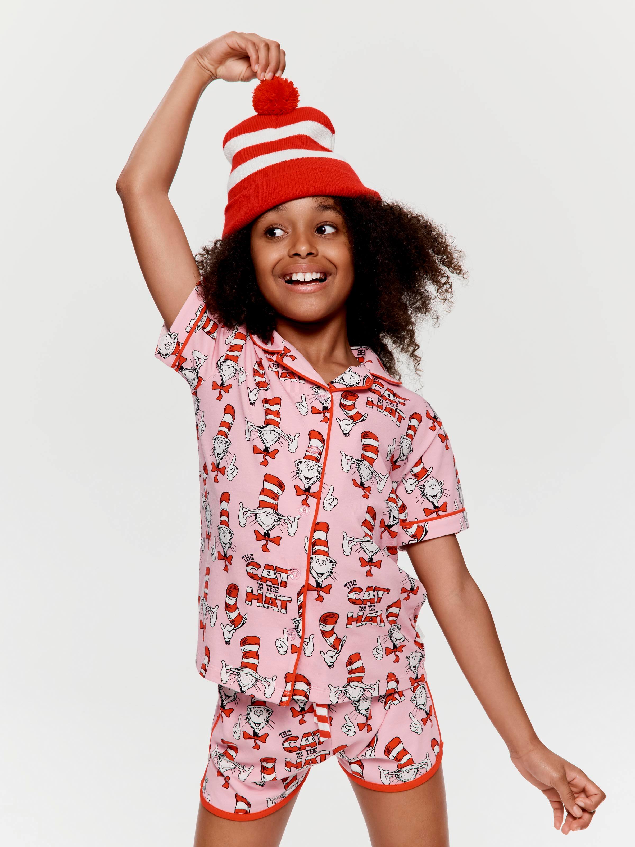 Girls Pink Cat In Hat Shortie Pj Set
