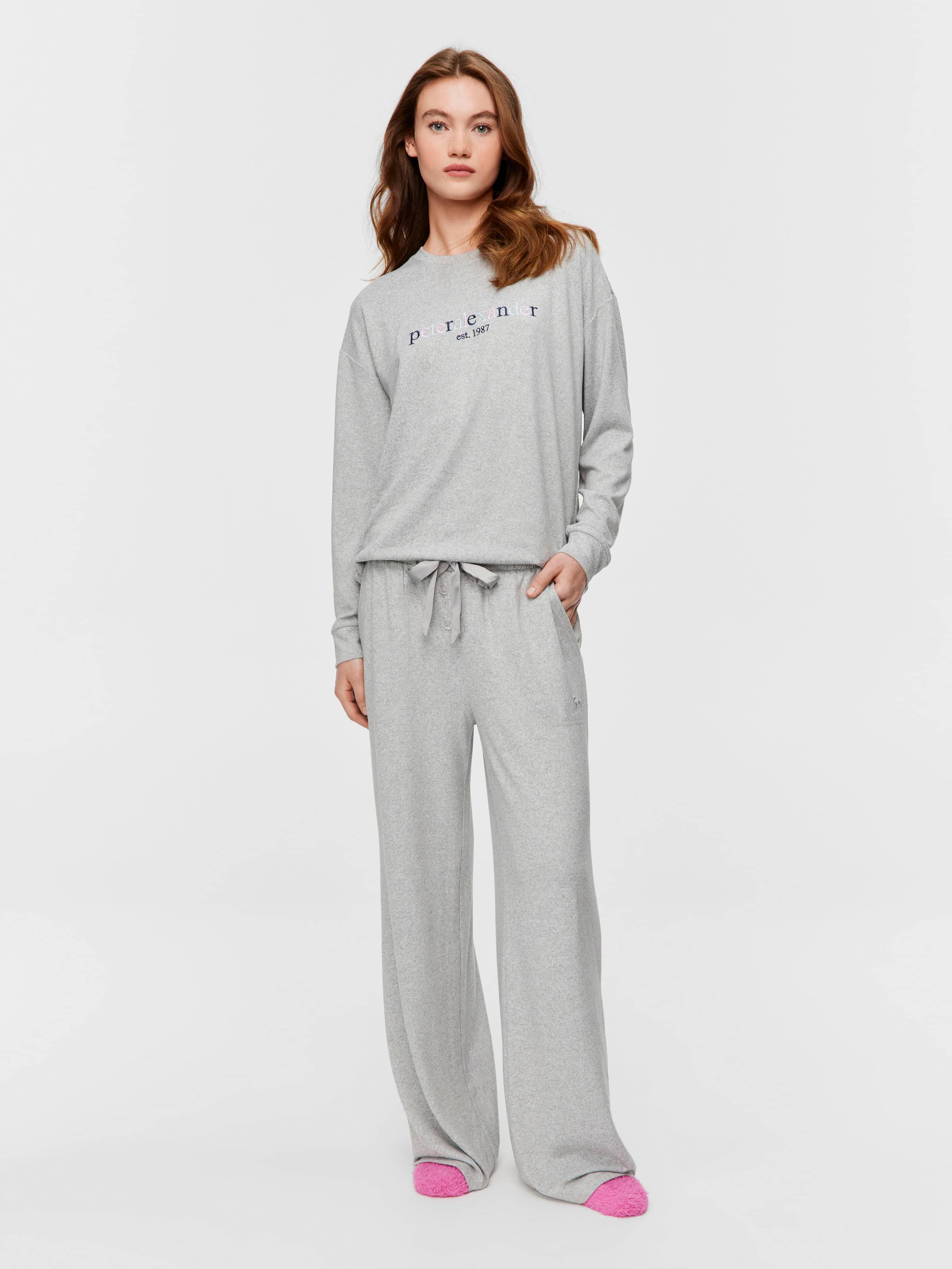 Grey Plush Wide Leg Pj Bottom