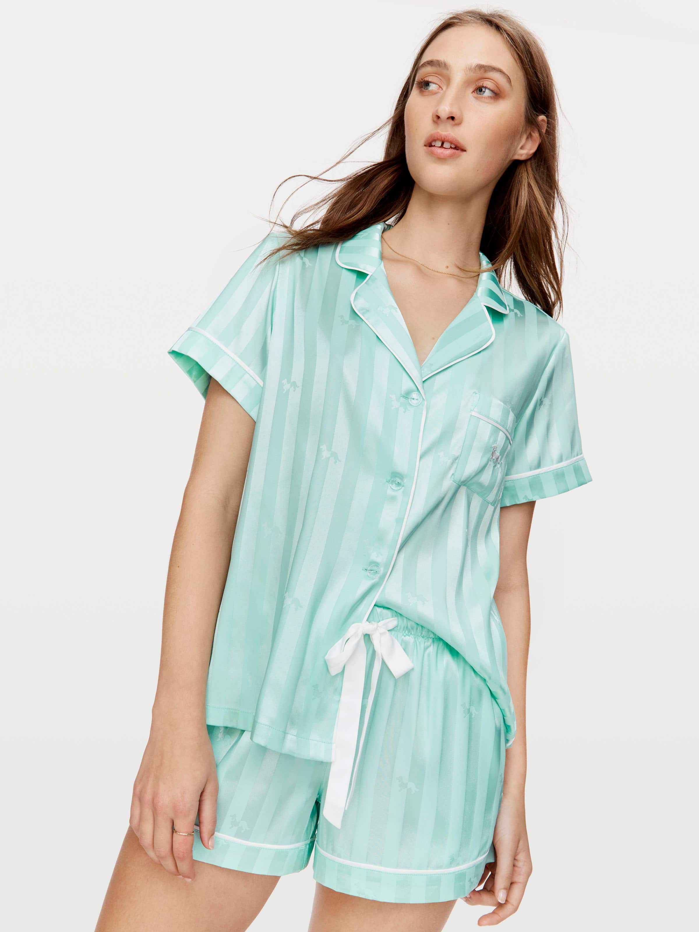 Aqua Penny Stripe Chic Satin Pj Set
