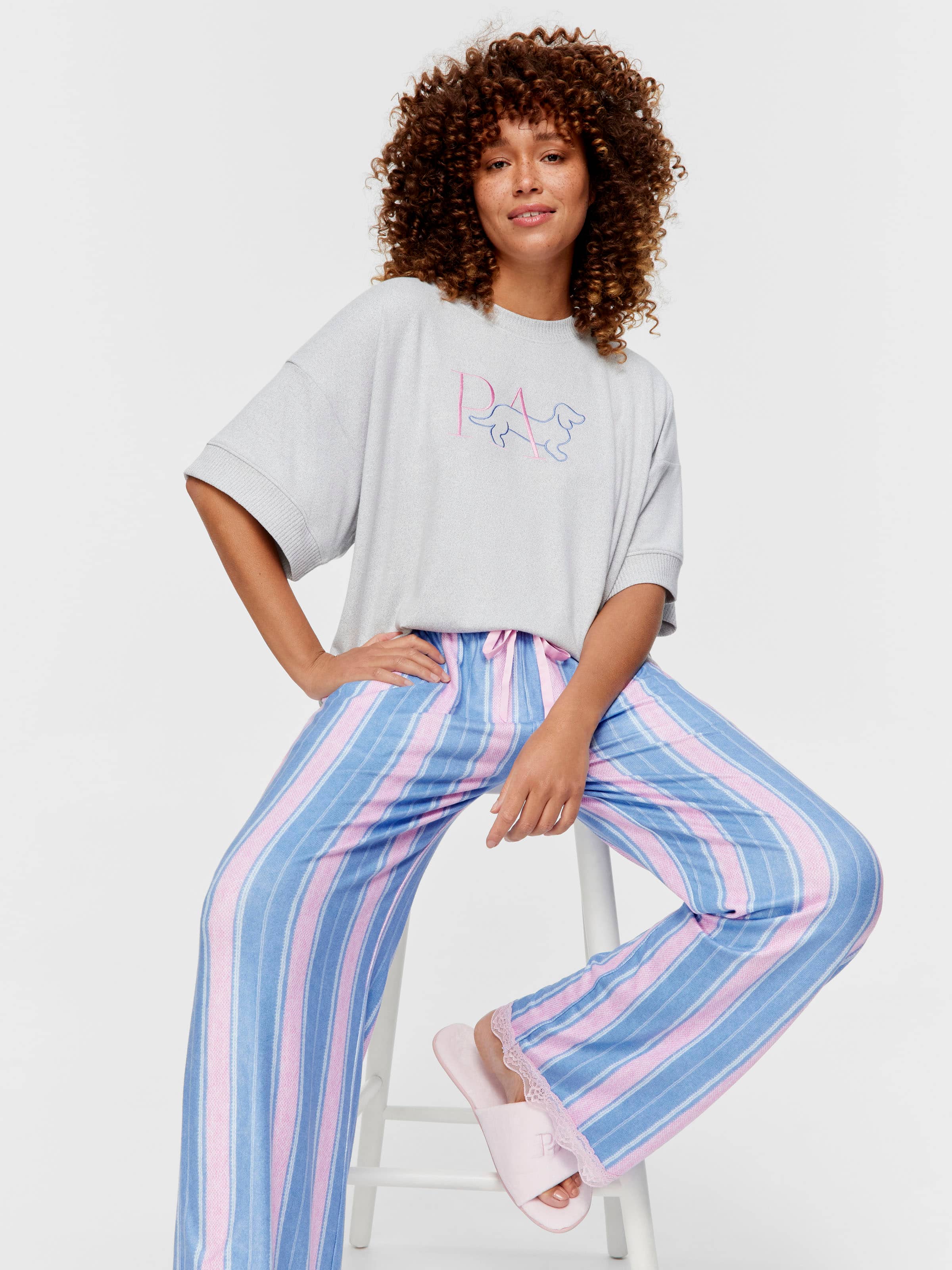 Plush Stripe Straight Leg Pj Bottom