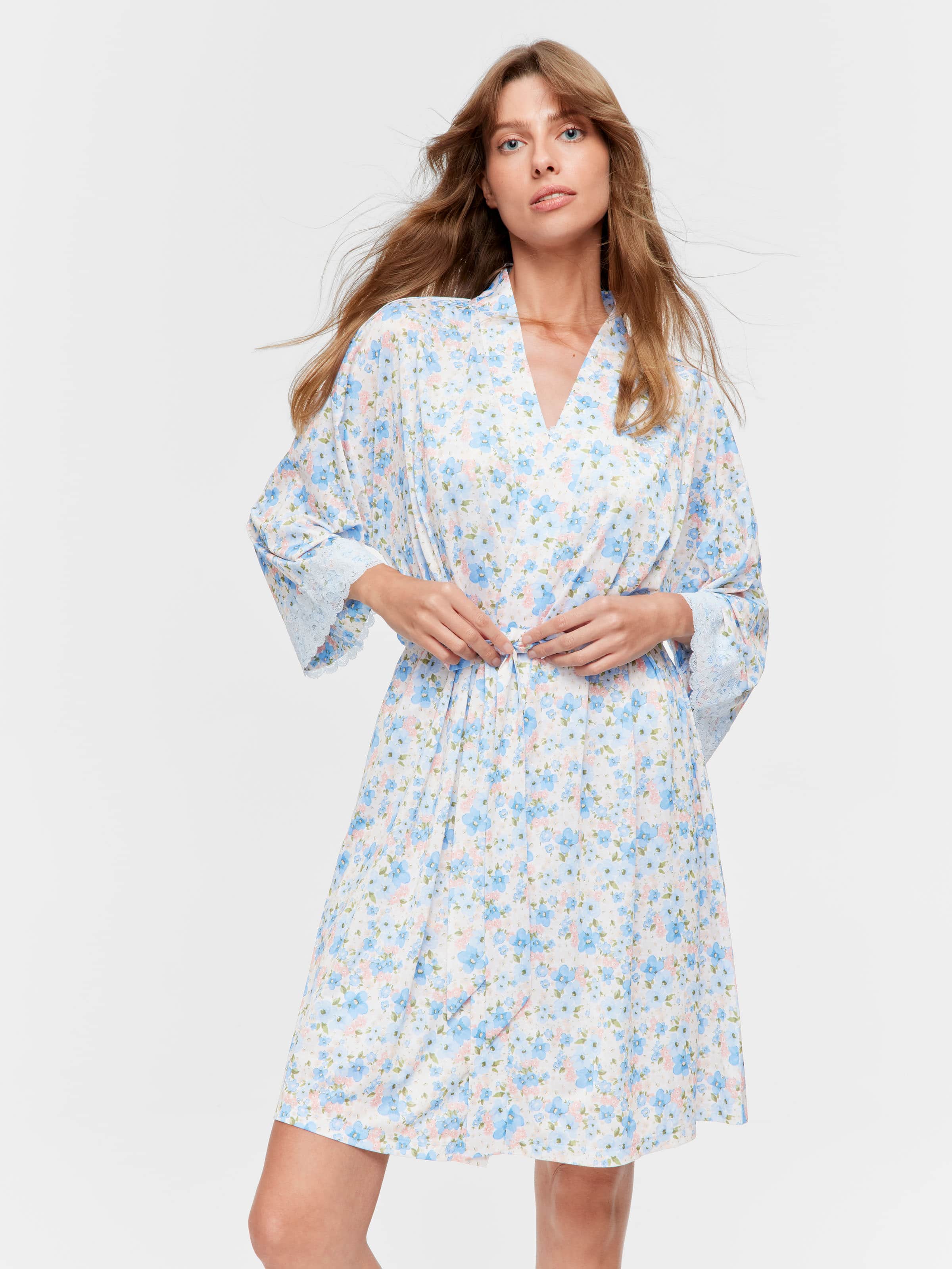 Ditsy Floral Slinky Kimono Gown