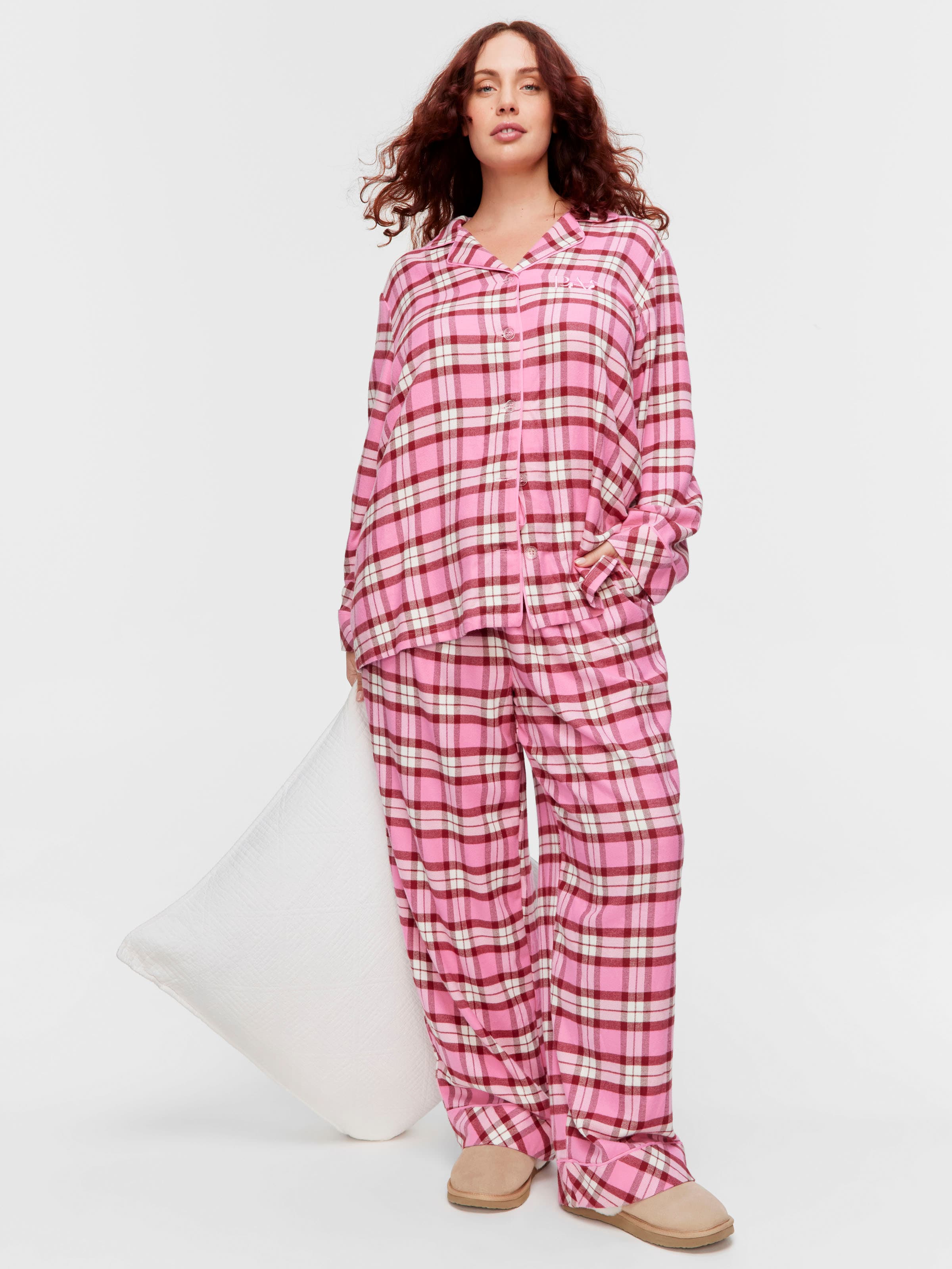 P.A. Plus Hot Pink Check Bamboo Flannelette Pj Set