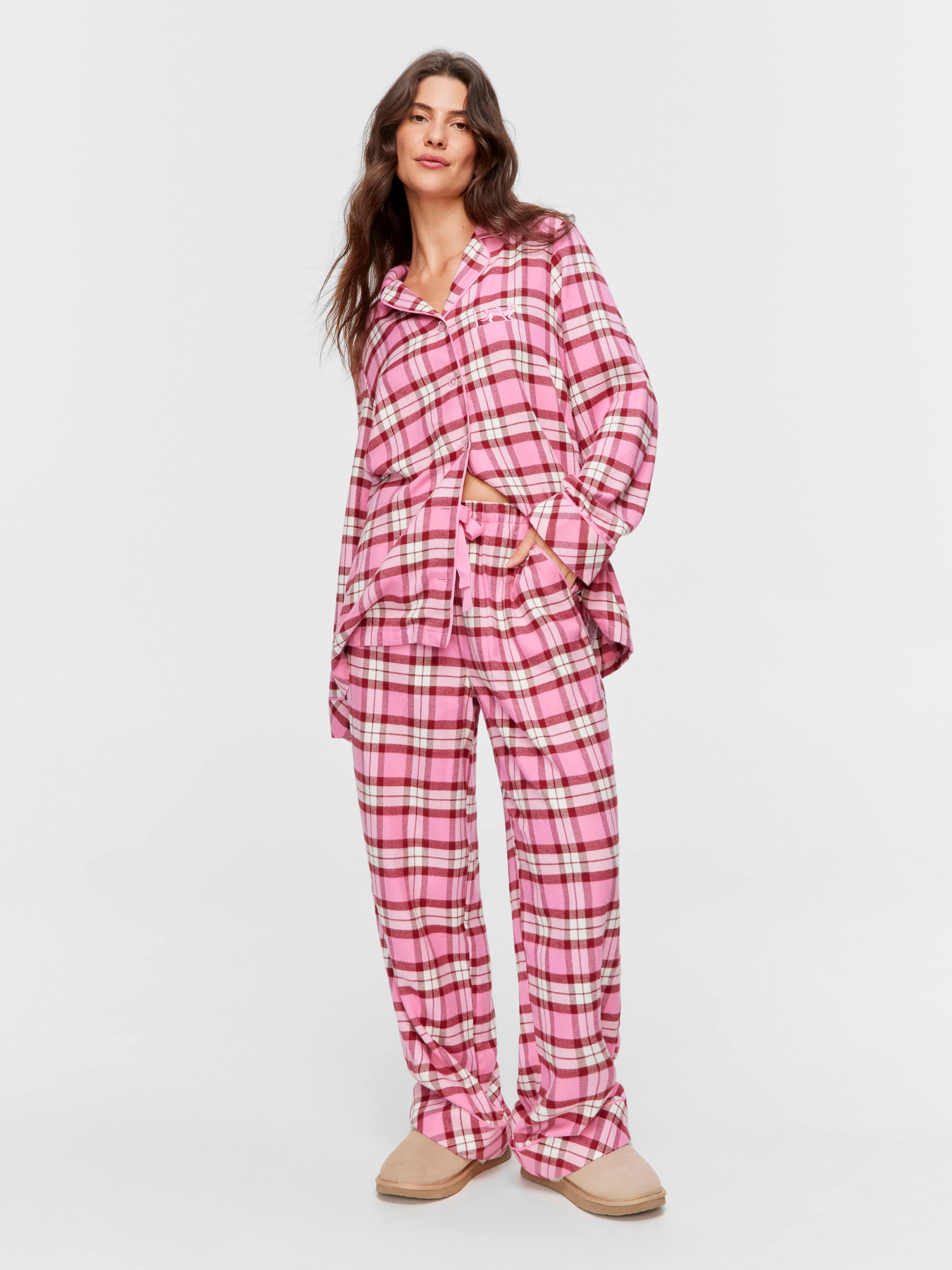 Hot Pink Check Bamboo Flannelette Pj Set