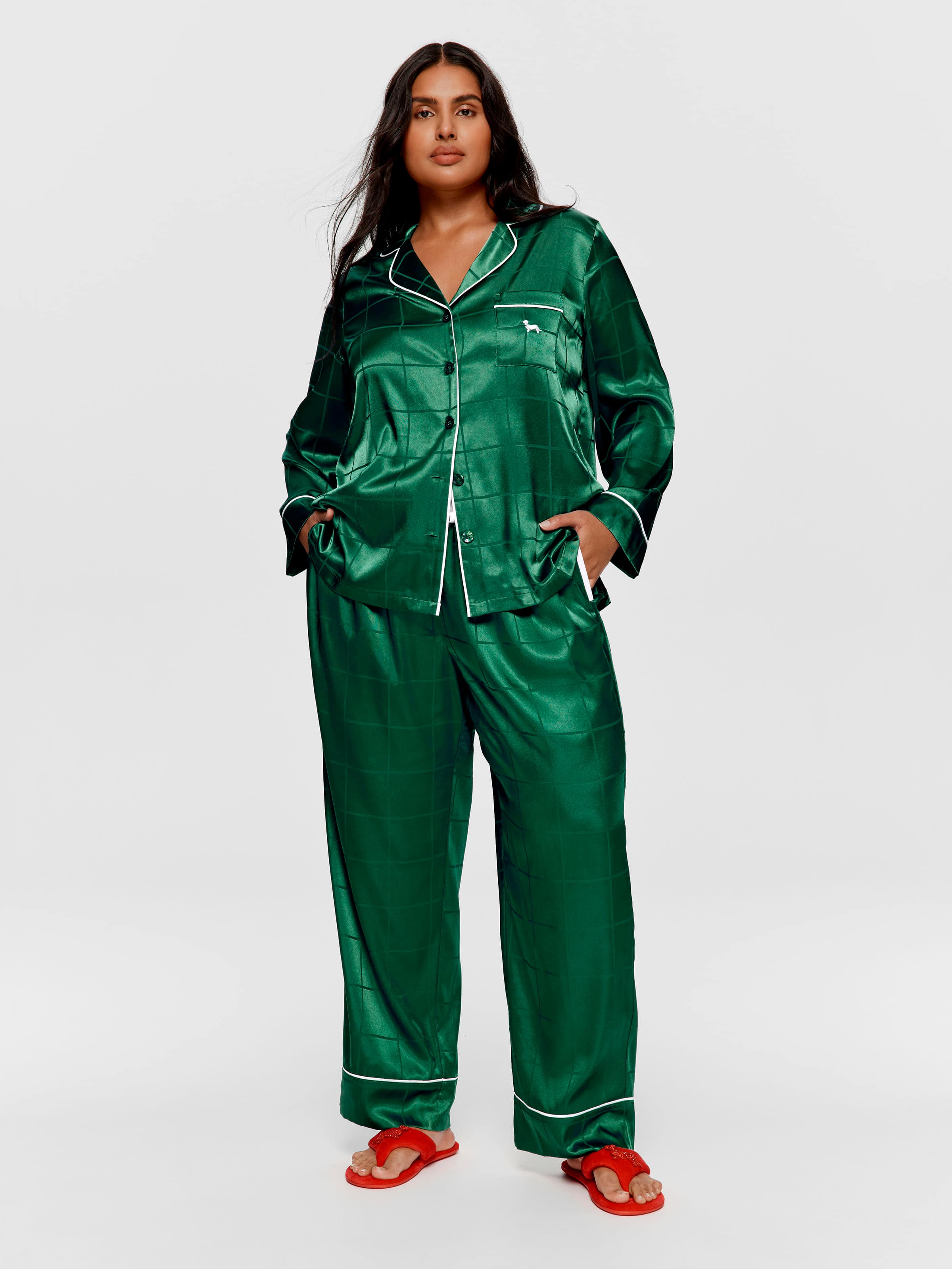 P.A. Plus Green Satin Pj Set