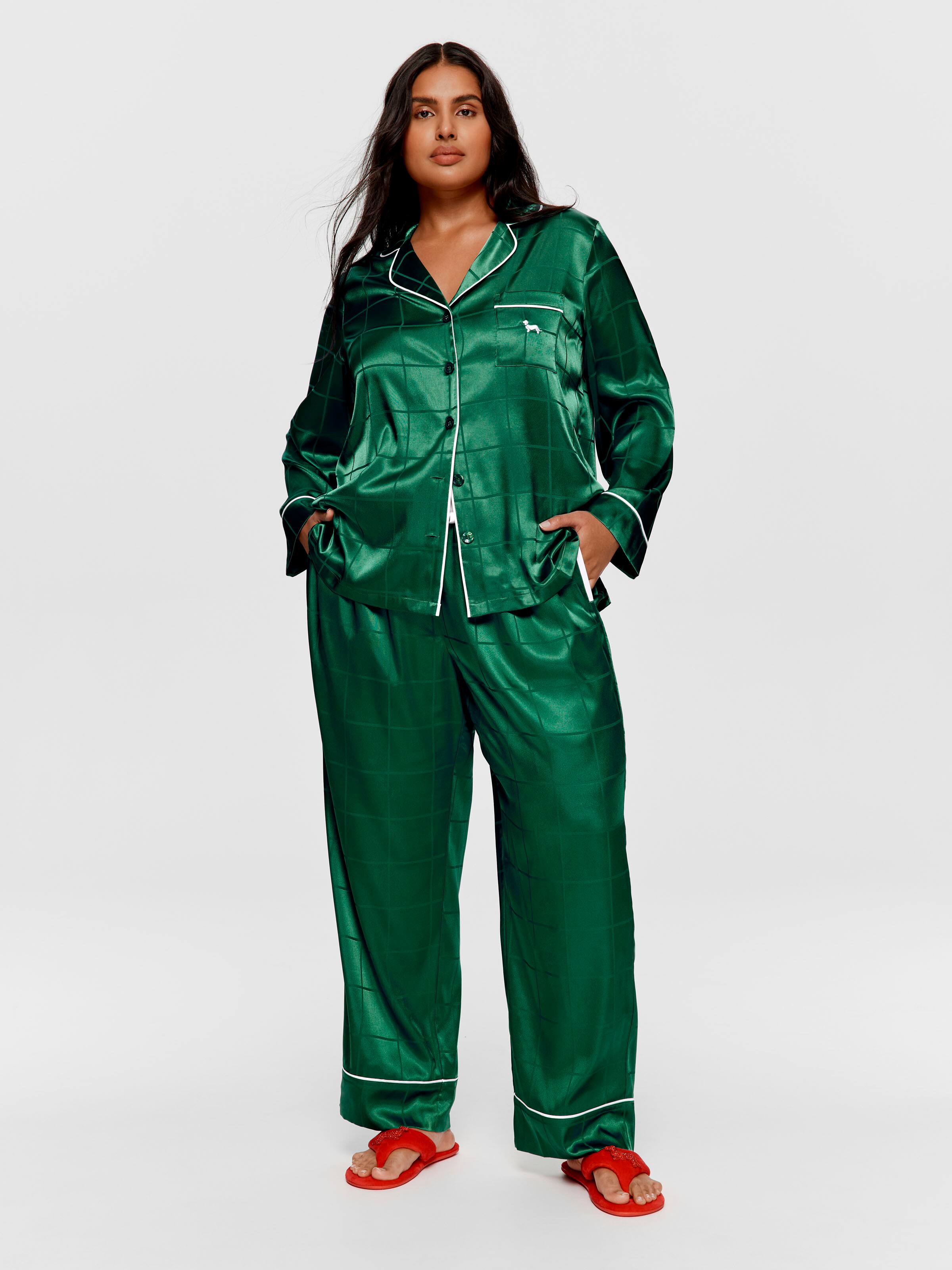 P.A. Plus Green Satin Pj Set