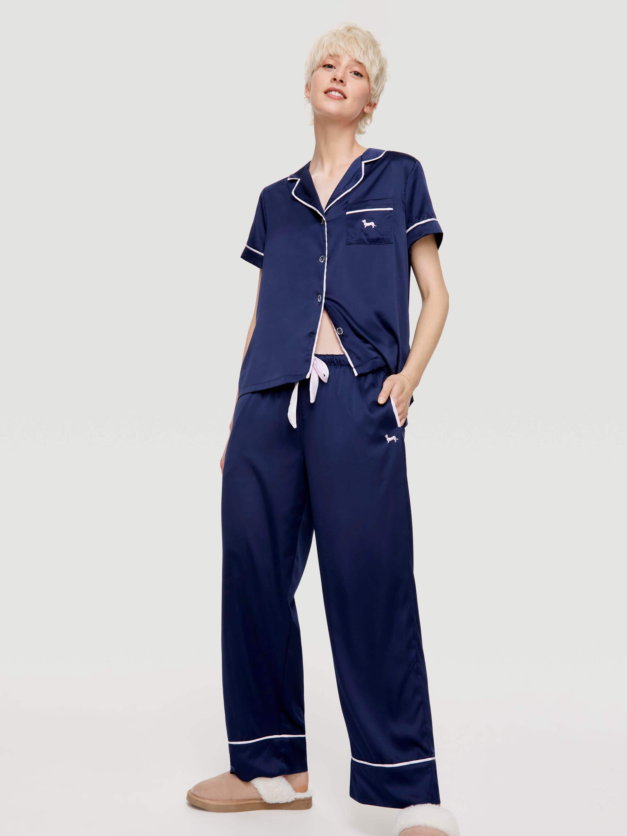 Navy Tux Luxe Satin Pj Bottom