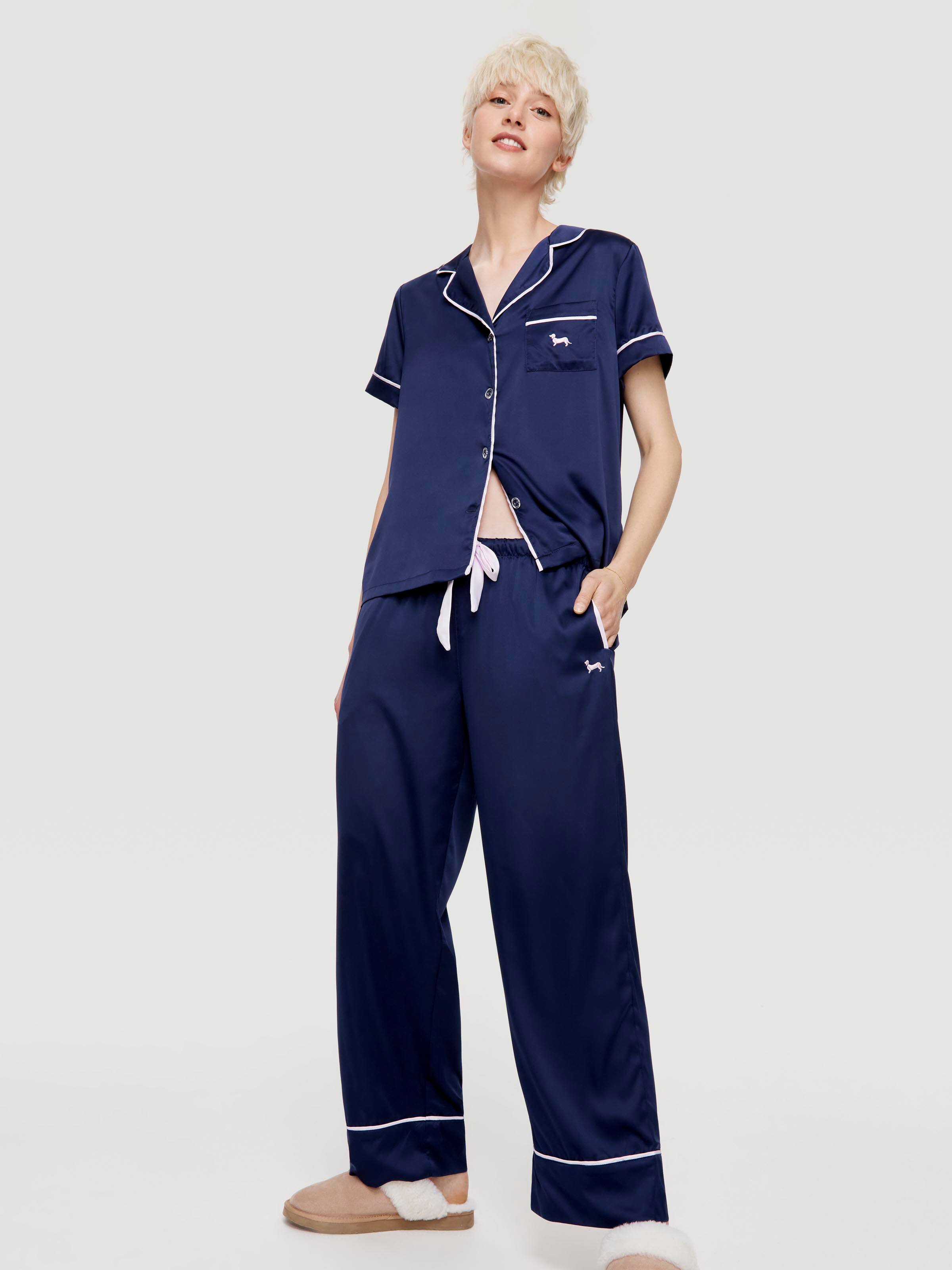 Navy Tux Luxe Satin Pj Bottom
