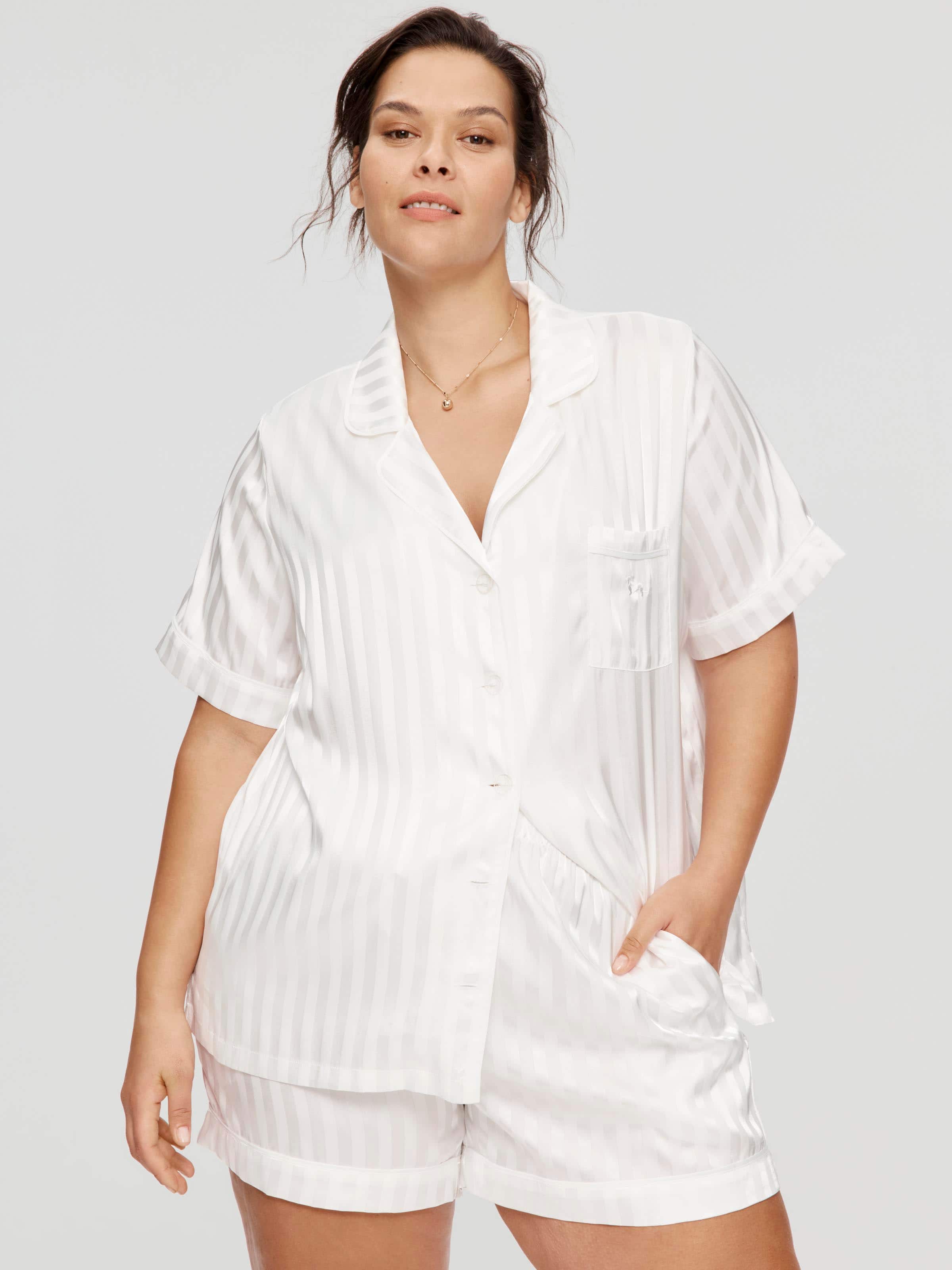 Image for P.A. Plus White Stripe Chic Satin Pj Set from Peter Alexander