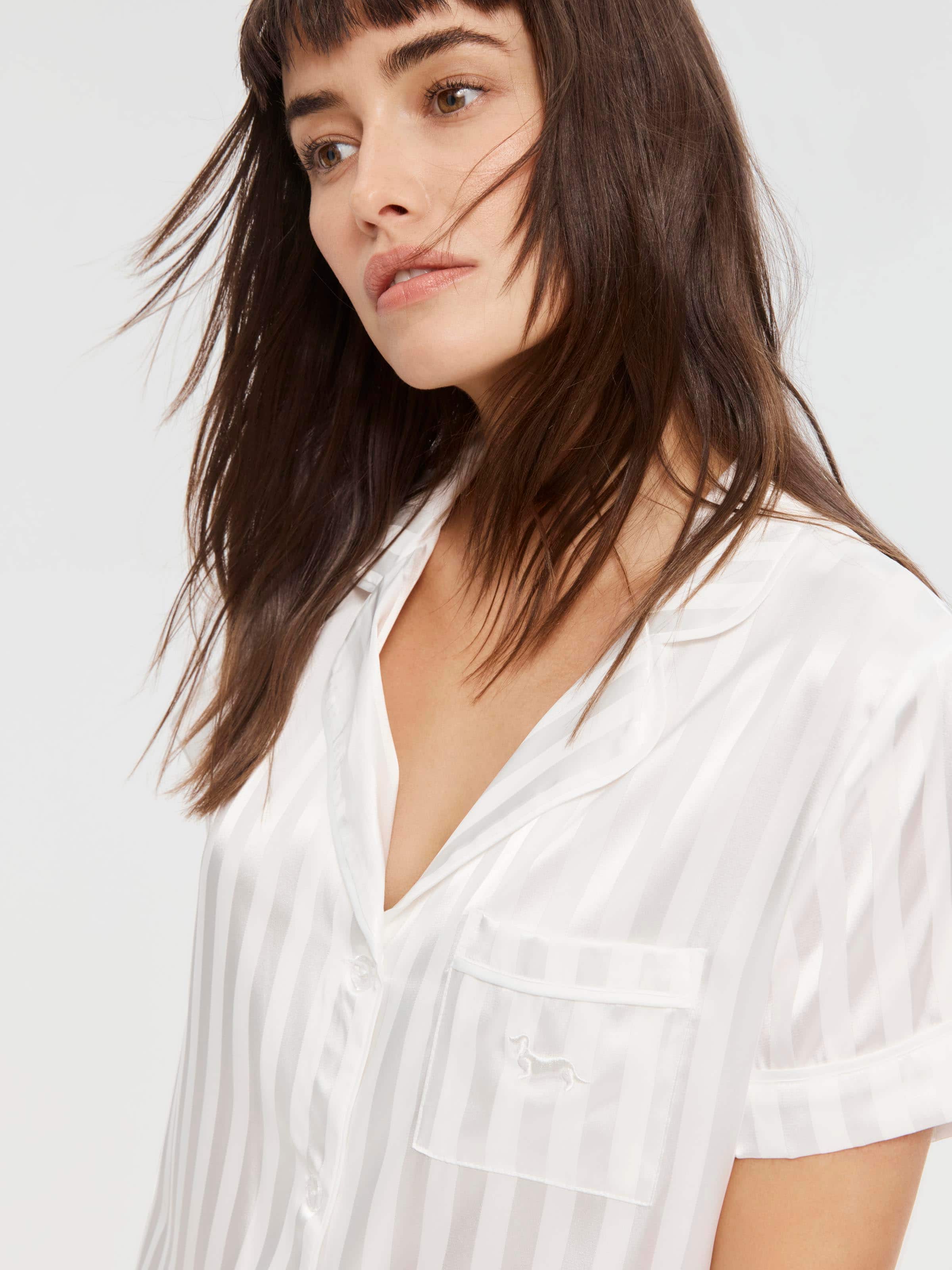White Stripe Chic Satin Pj Set
