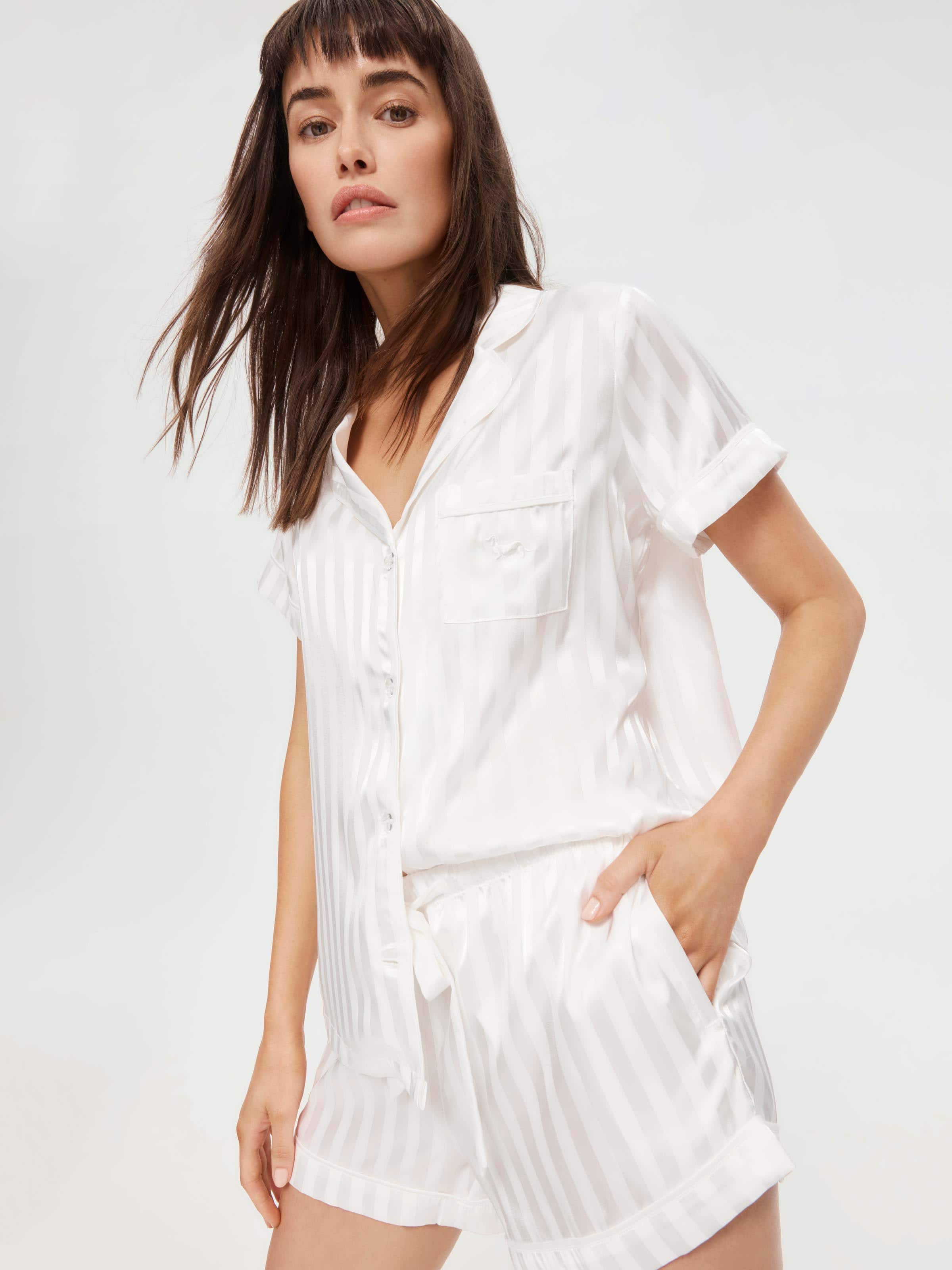 White Stripe Chic Satin Pj Set