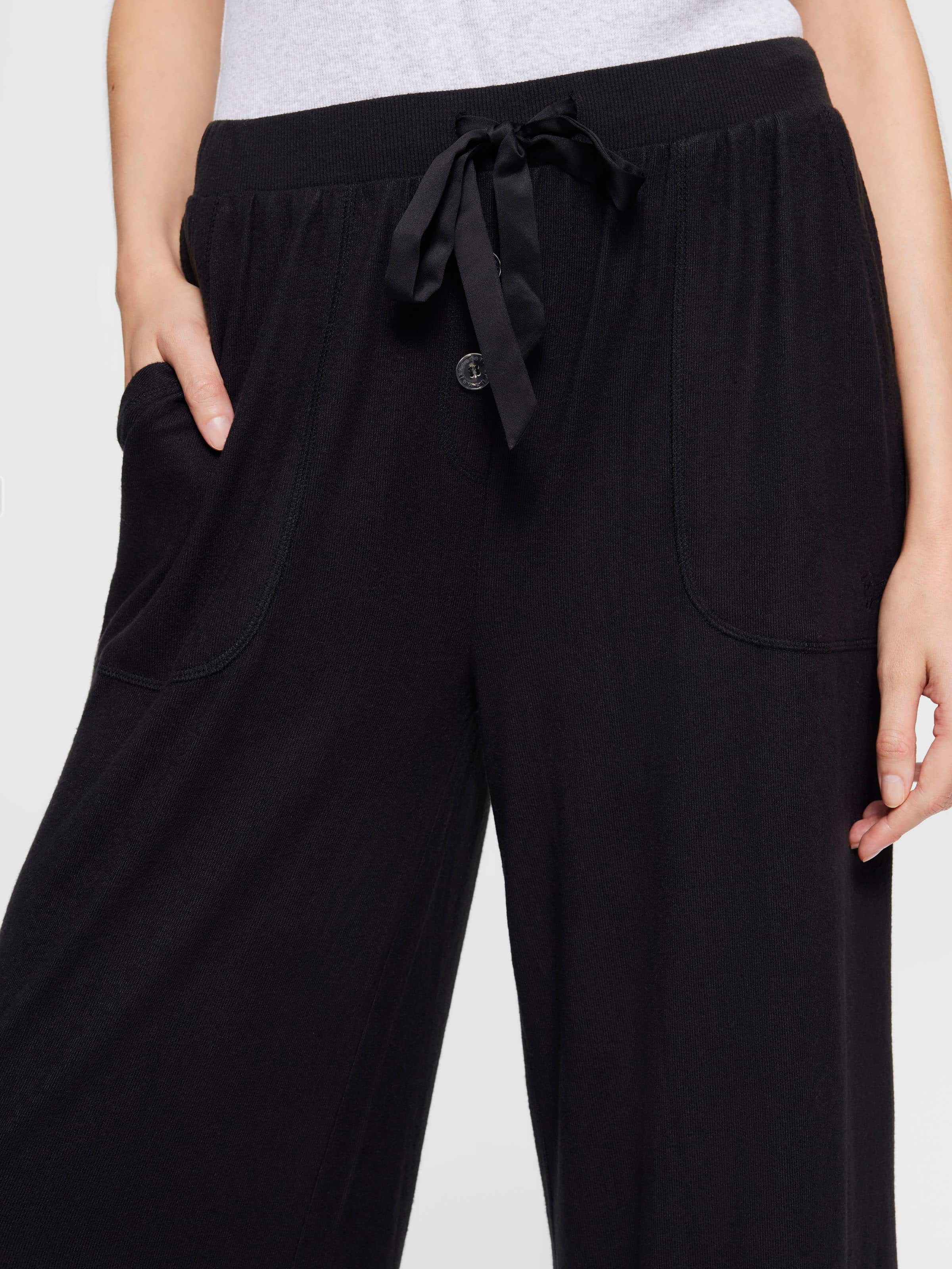 Black Plush Wide Leg Pj Bottom