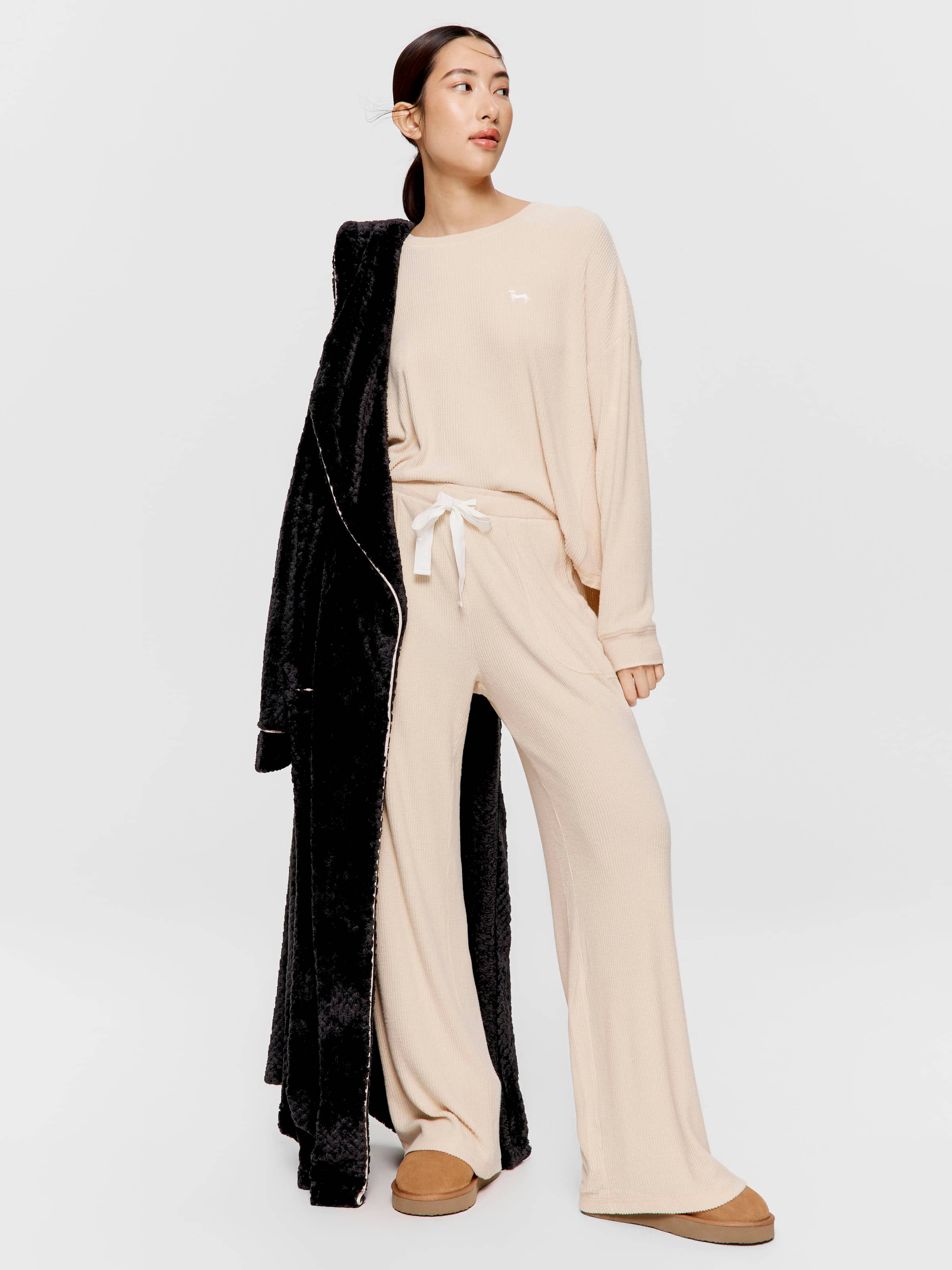 Caramel Rib Wide Leg Pj Bottom