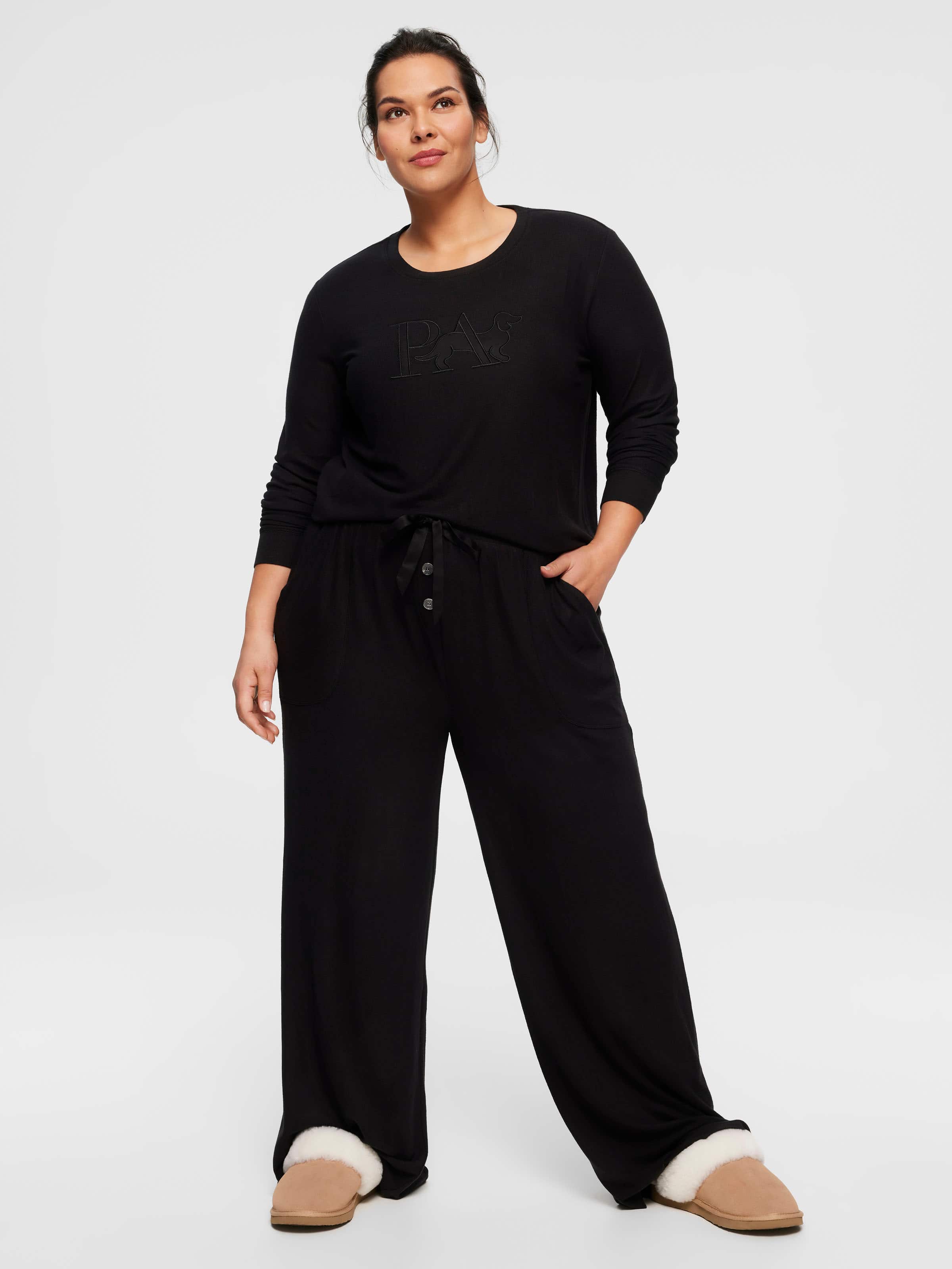 P.A. Plus Black Plush Wide Leg Pj Bottom