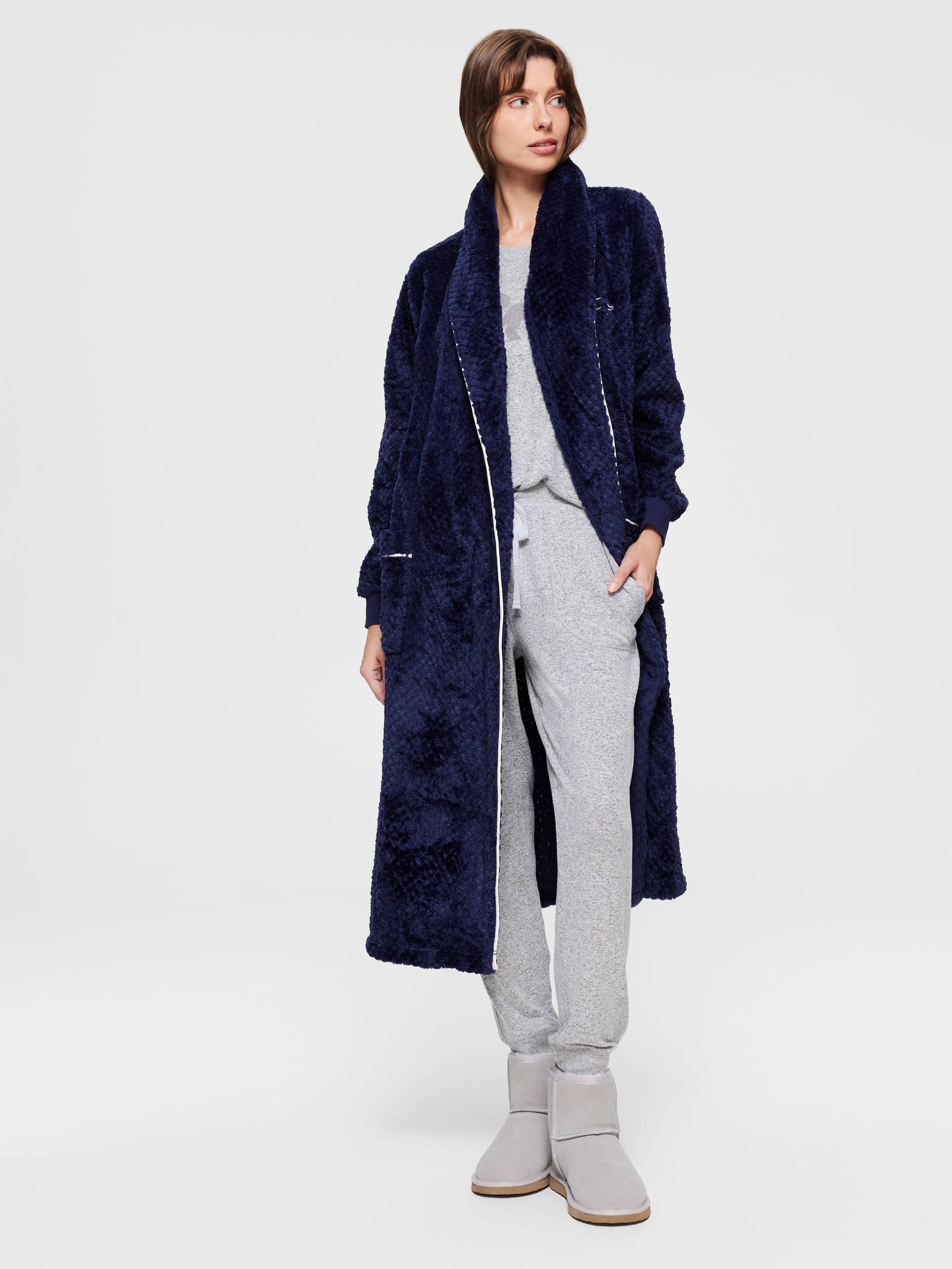 Navy Jacquard Dressing Gown