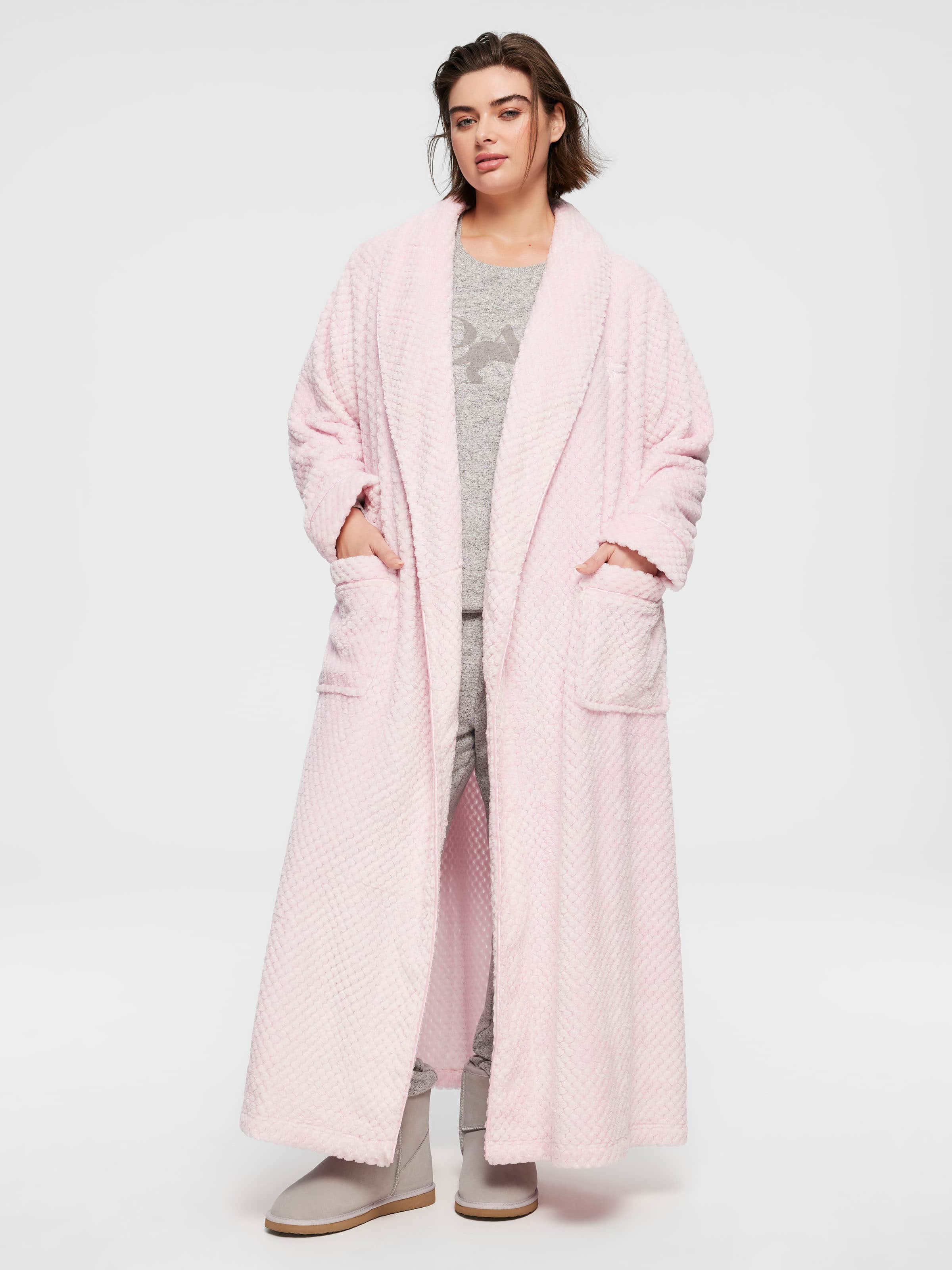 P.A. Plus Pink Jacquard Long Dressing Gown