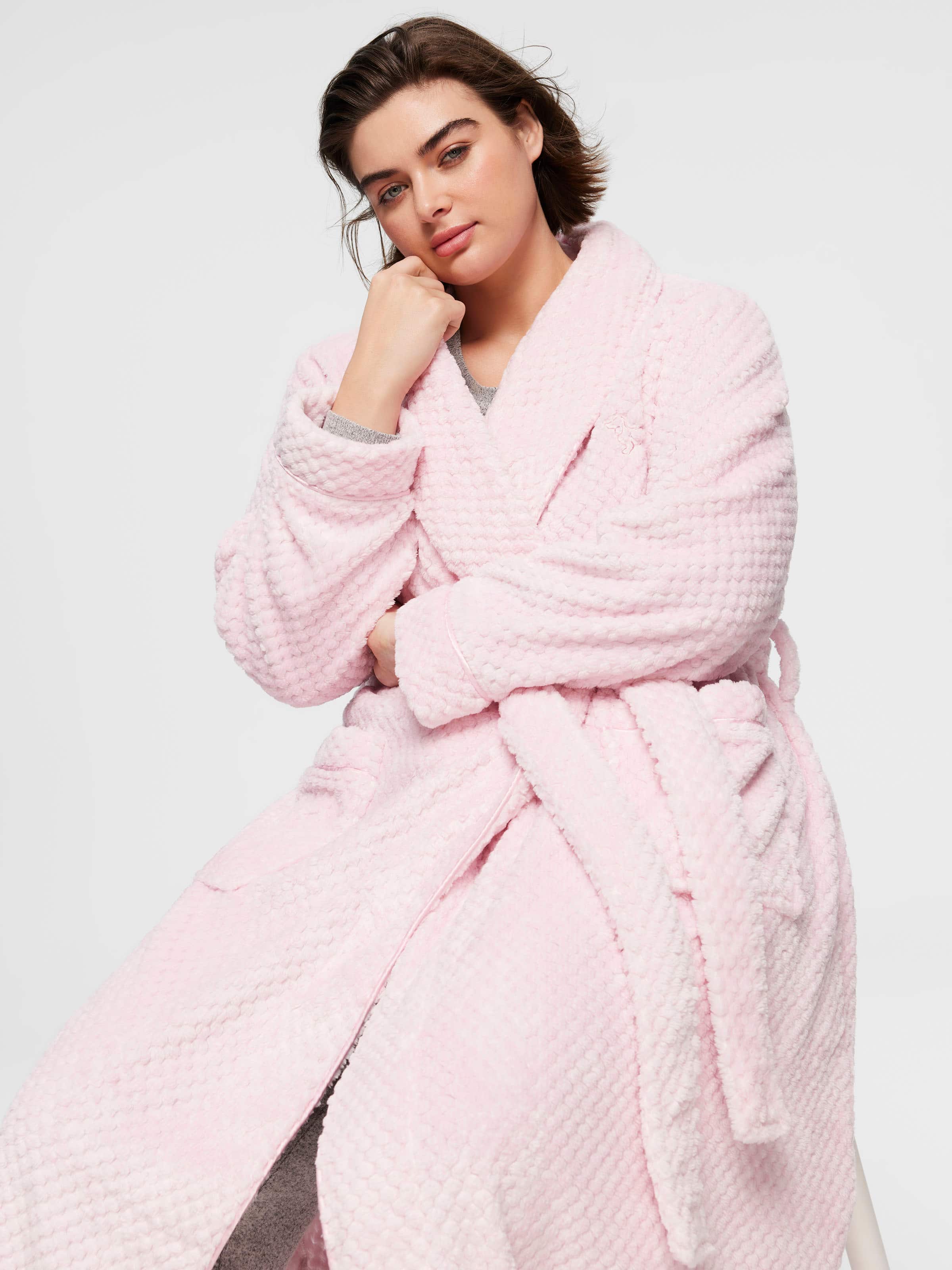 P.A. Plus Pink Jacquard Long Dressing Gown