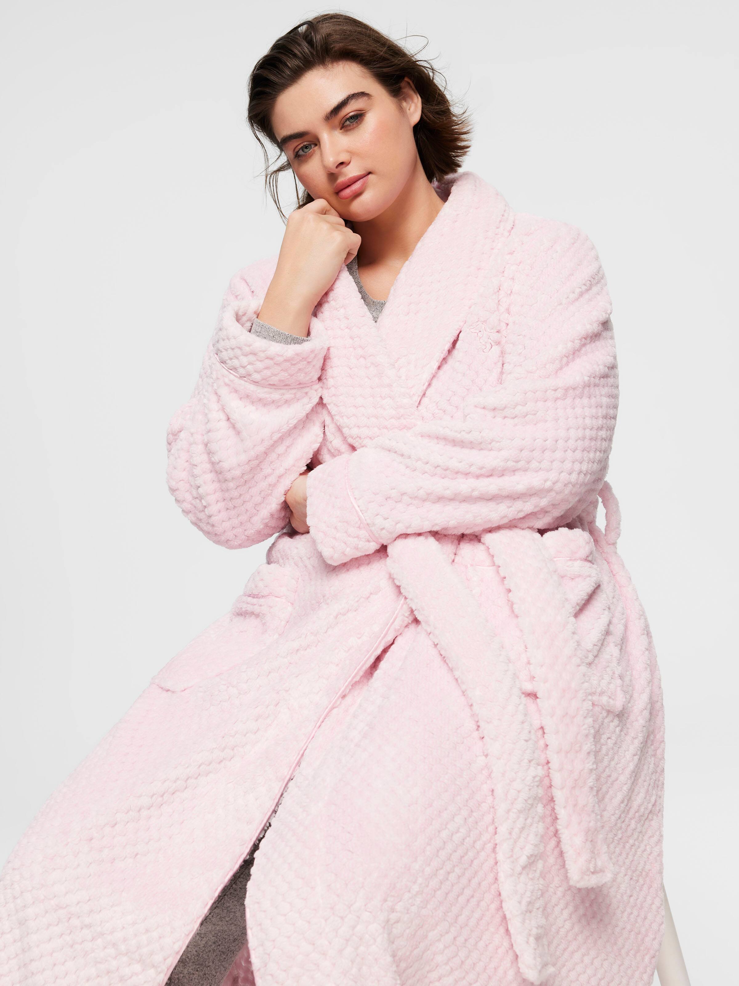 long pink fluffy dressing gown Faux Fur Pink Fluffy Dressing Gowns Ladies Threadbare Women's Pink Soft Faux Fur Trim Hooded Ladies'