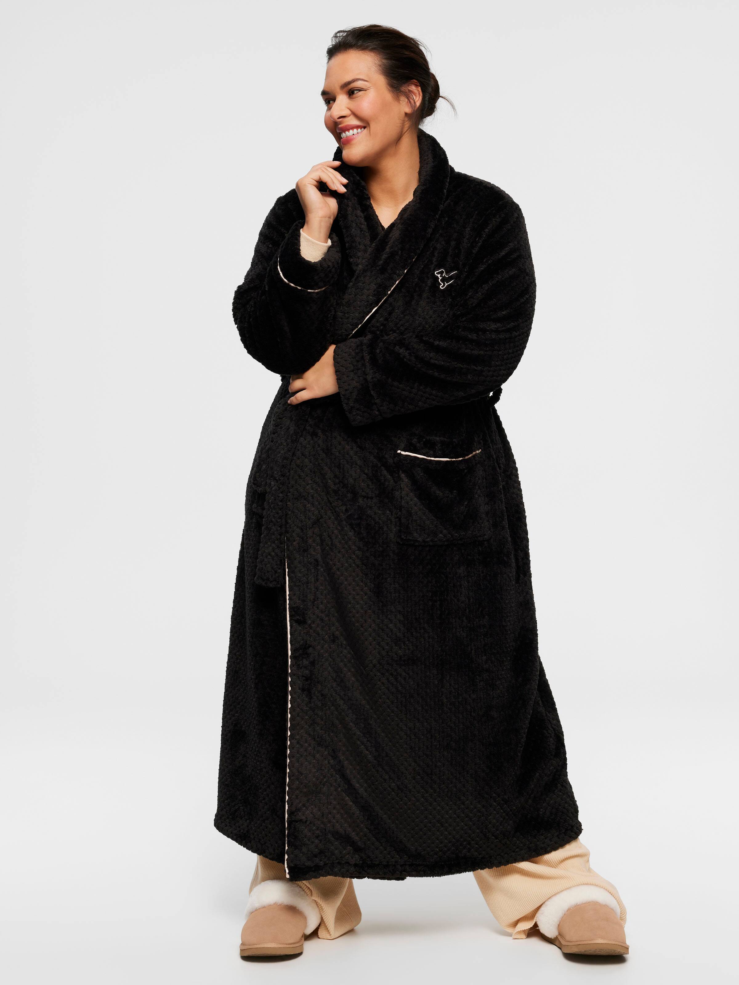 P.A. Plus Black Jacquard Long Dressing Gown