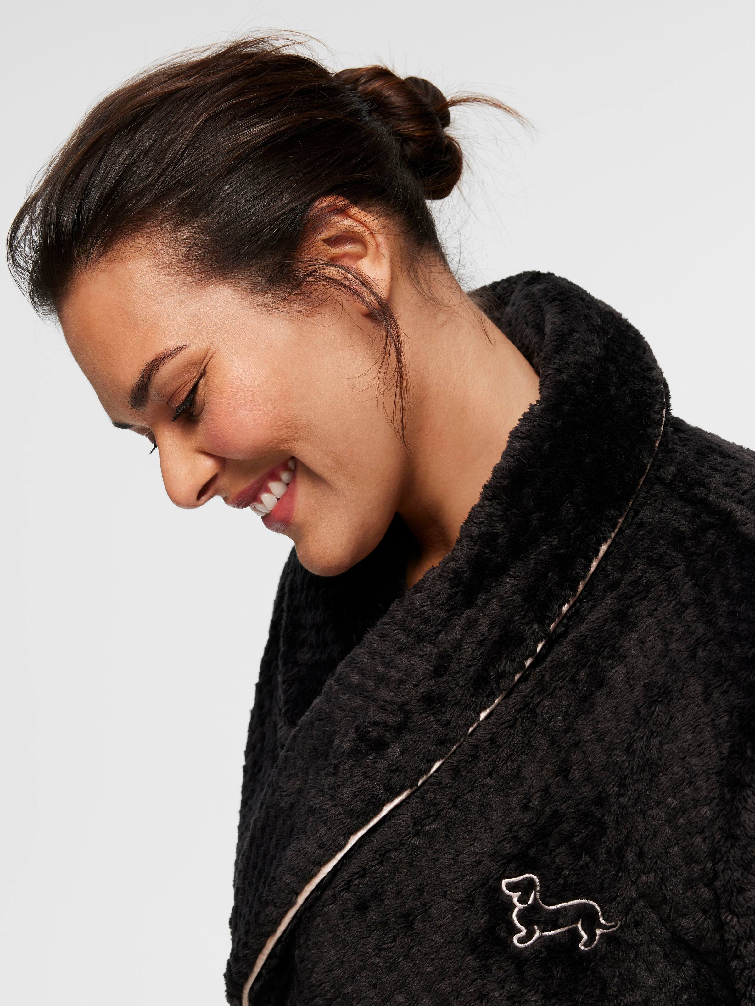 P.A. Plus Black Jacquard Long Dressing Gown