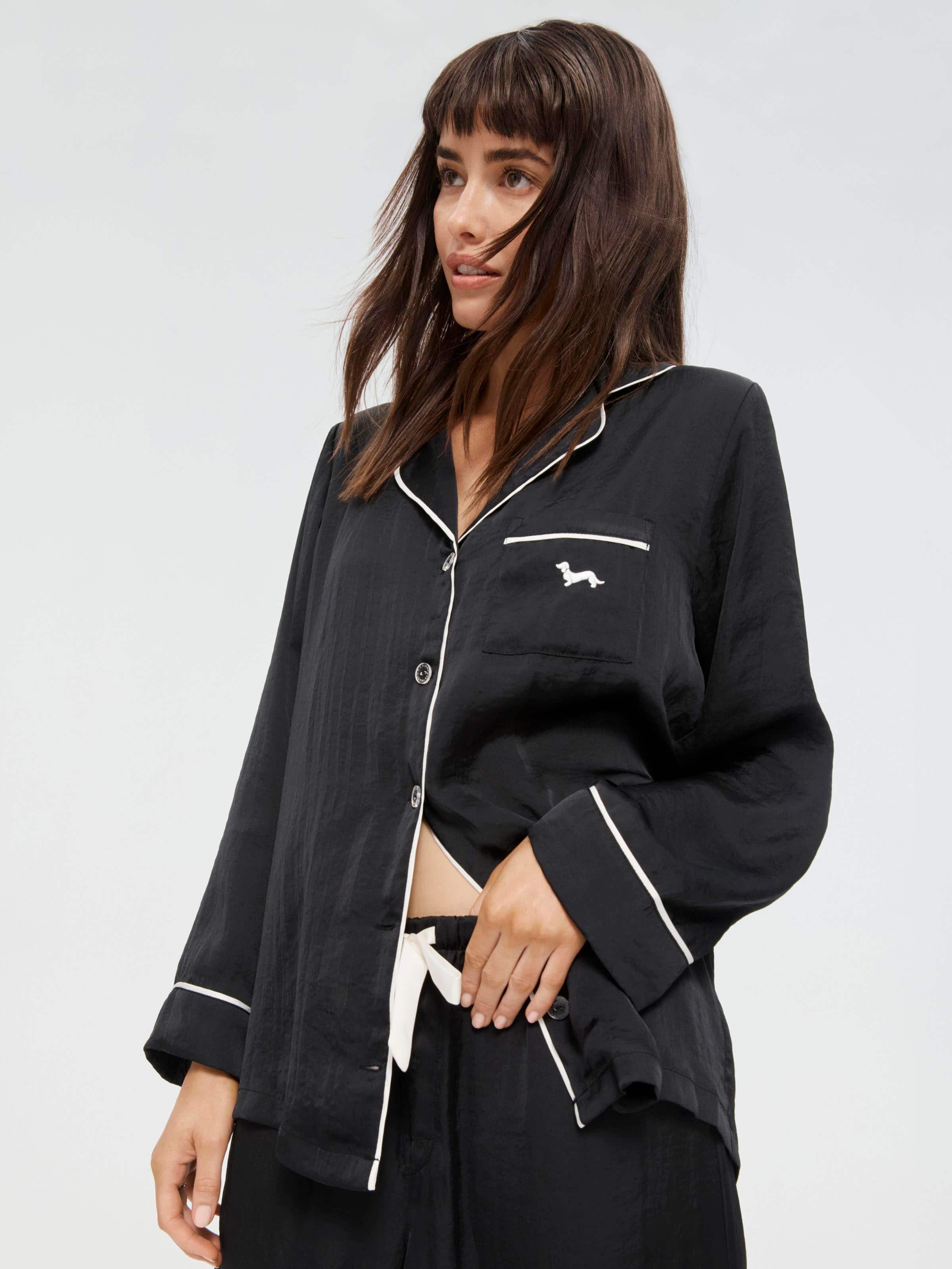 Long Black Chic Satin Pj Set