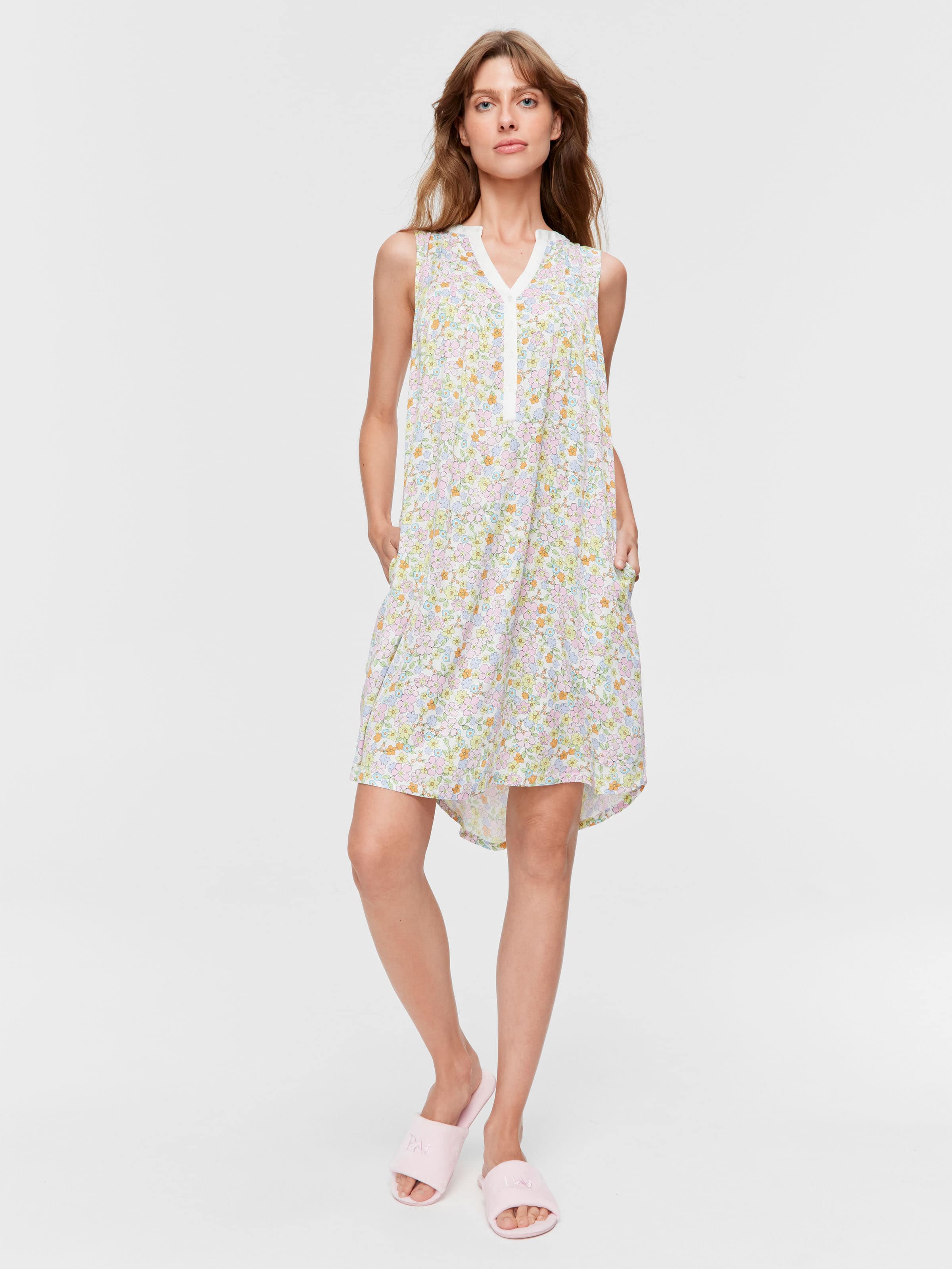 Ditsy Sleeveless Henley Nightie