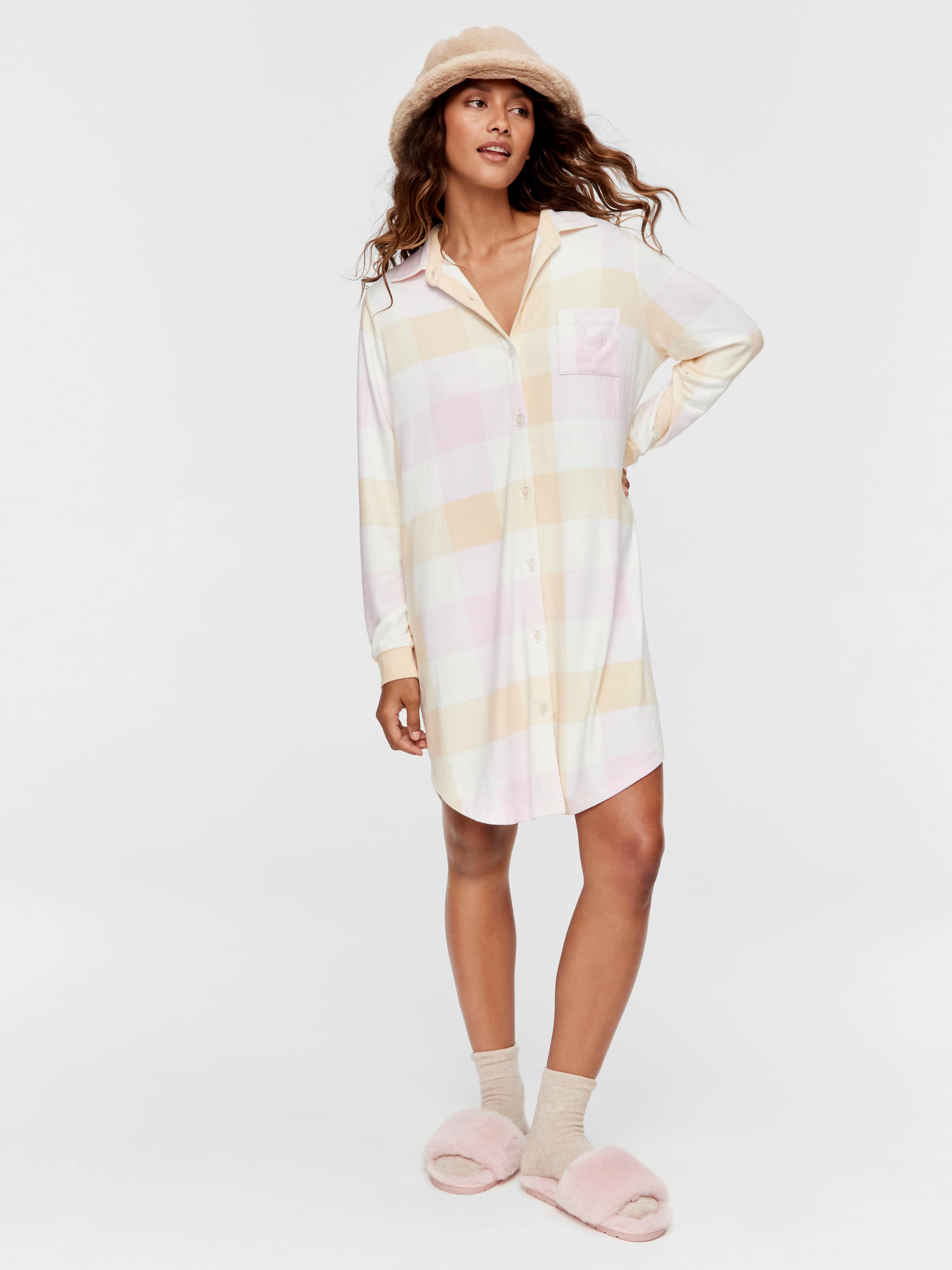 Image for Buffalo Check Plush Long Sleeve Nightshirt from Peter Alexander