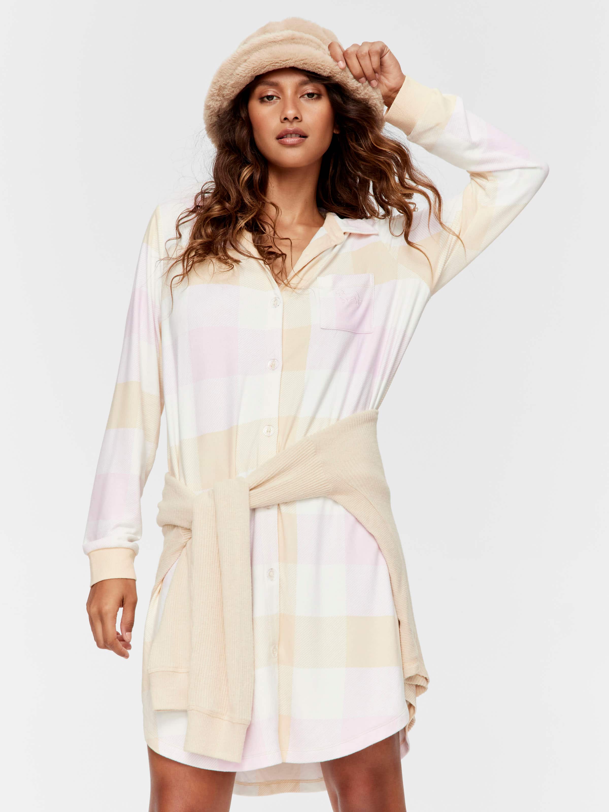 Buffalo Check Plush Long Sleeve Nightshirt