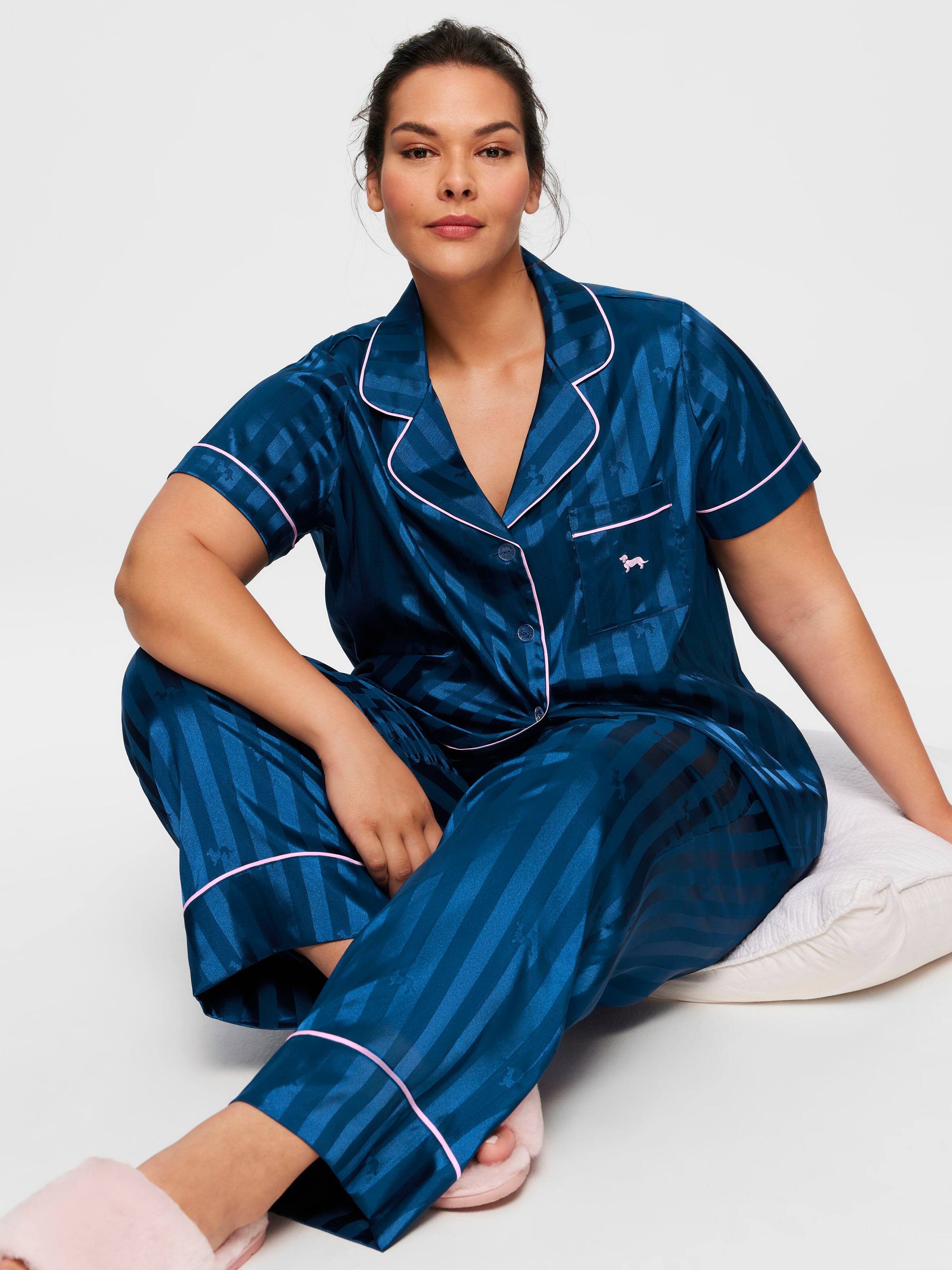 P.A. Plus Navy Penny Chic Satin Stripe Pj Set