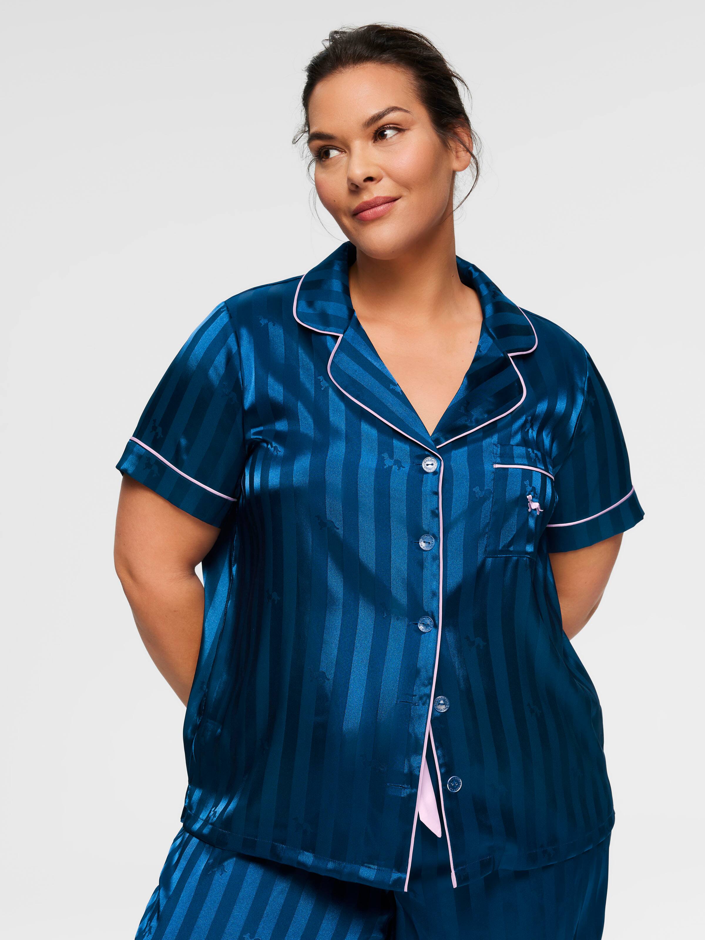 P.A. Plus Navy Penny Chic Satin Stripe Pj Set