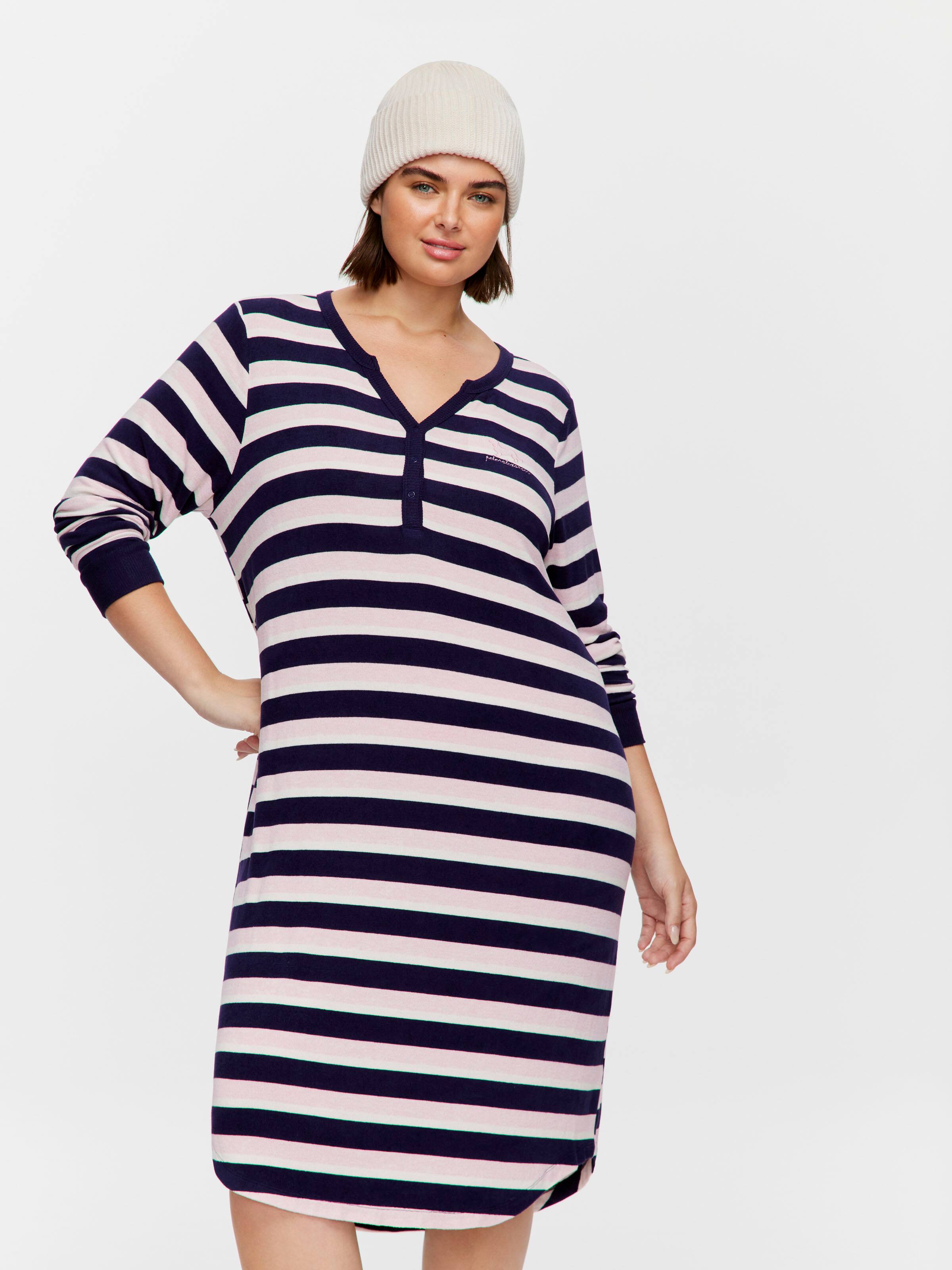 P.A. Plus Fuzzy Stripe Long Sleeve Henley Nightdress