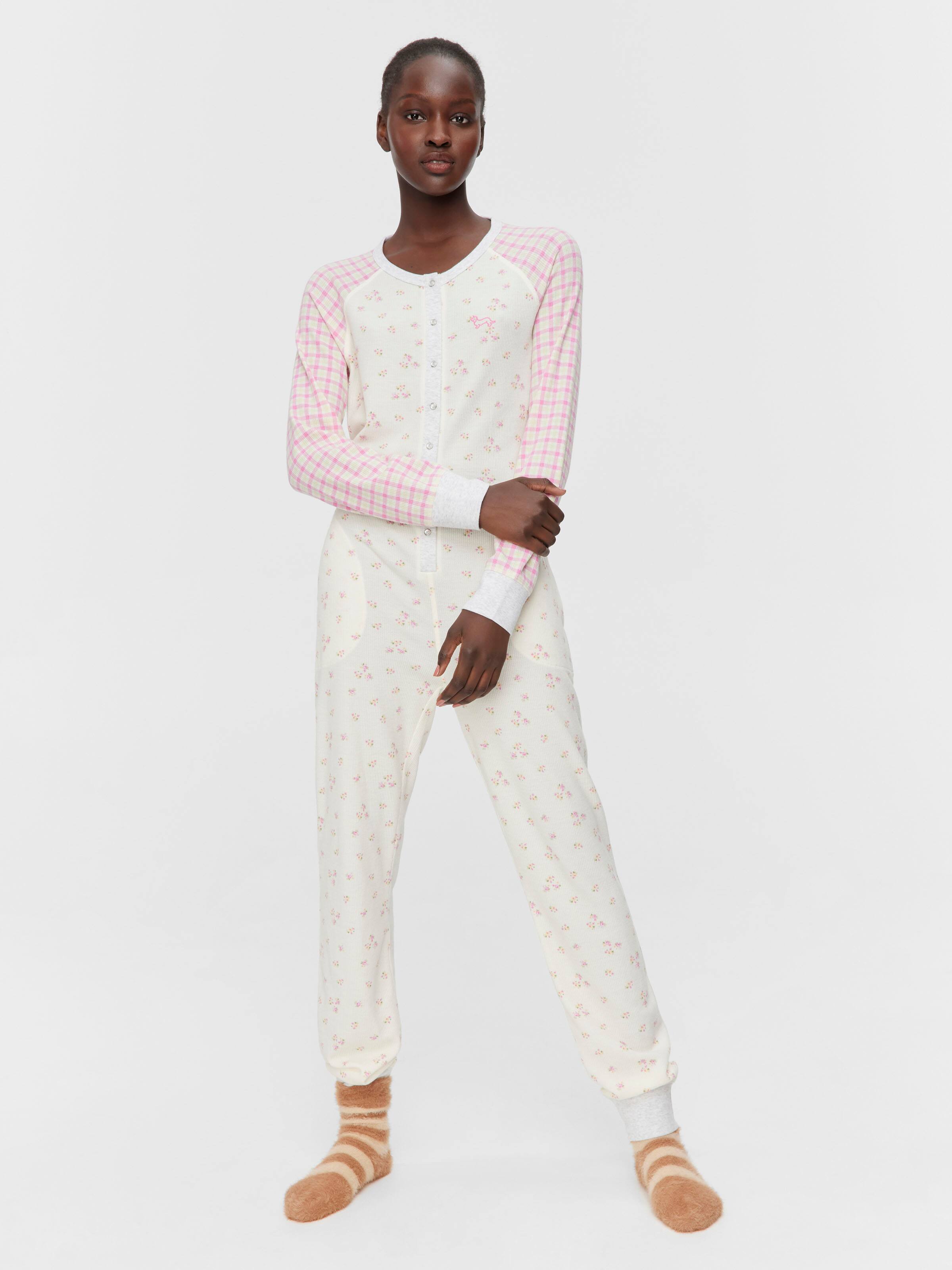 Waffle Contrast Print Onesie